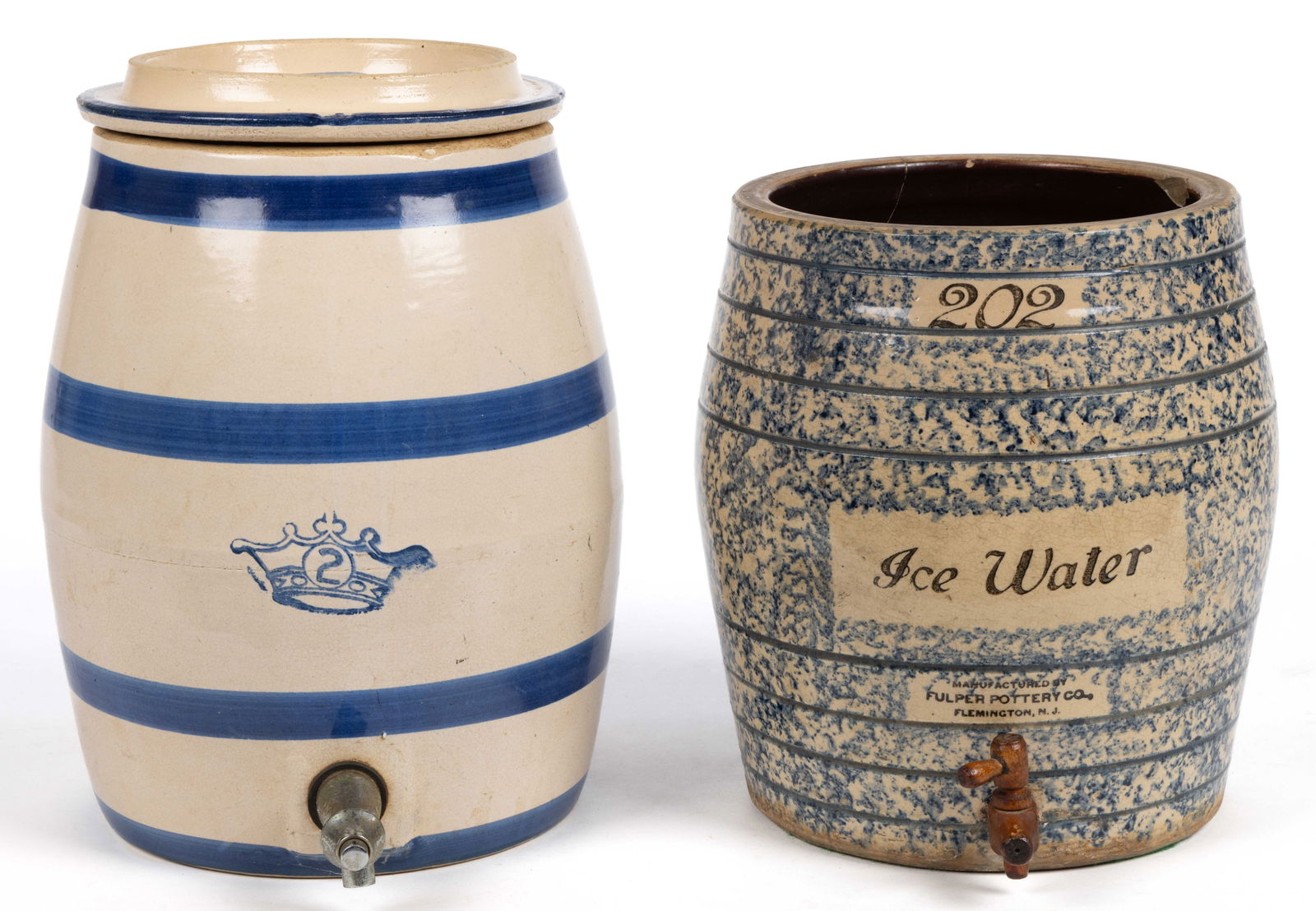 AMERICAN BLUE AND WHITE STONEWARE WATER COOLERS, LOT OF TWO (1 of 4)