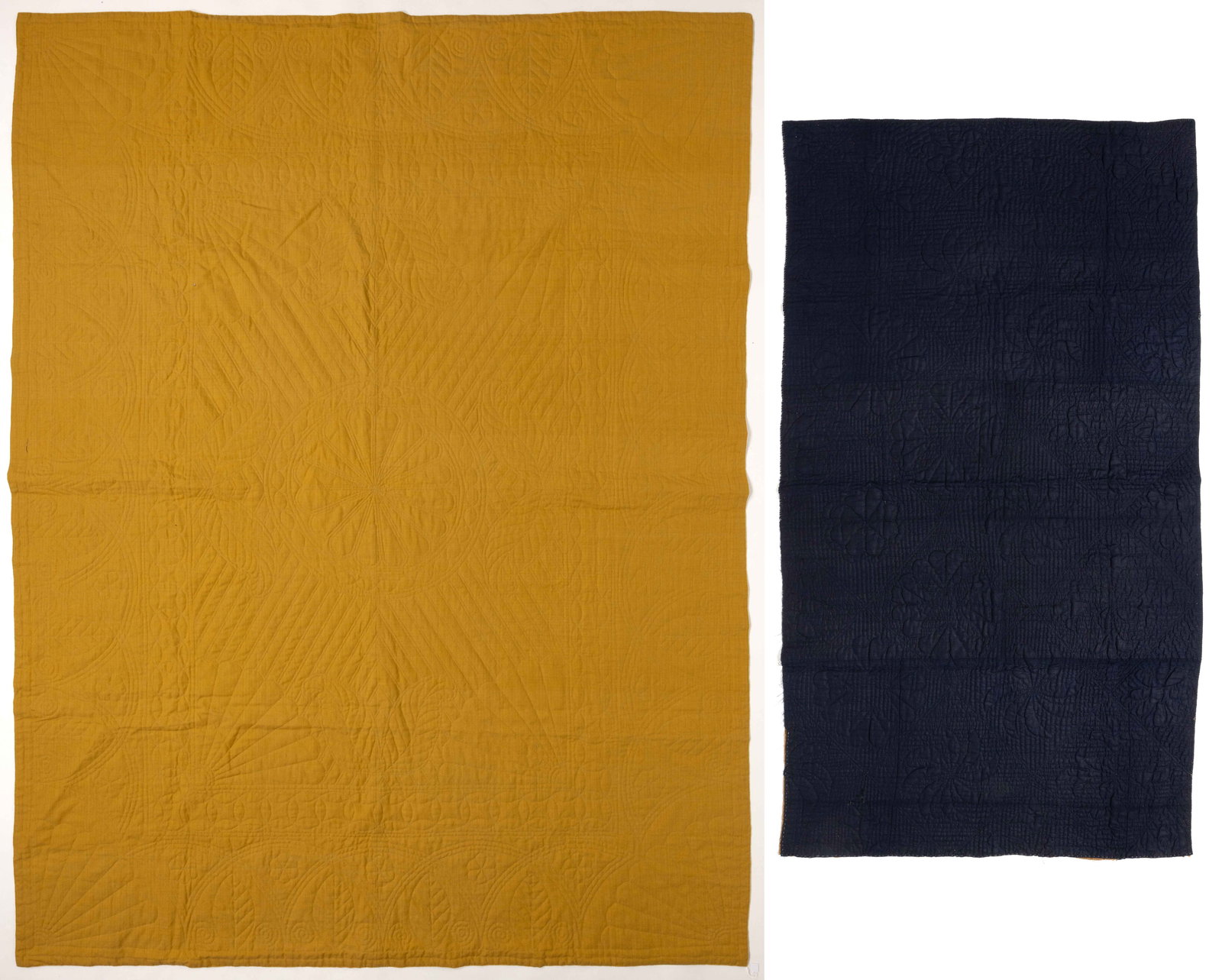 EARLY AMERICAN "LINSEY-WOOLSEY"-TYPE WOOL WHOLE-CLOTH QUILTED CUT-DOWN BEDCOVER (1 of 10)