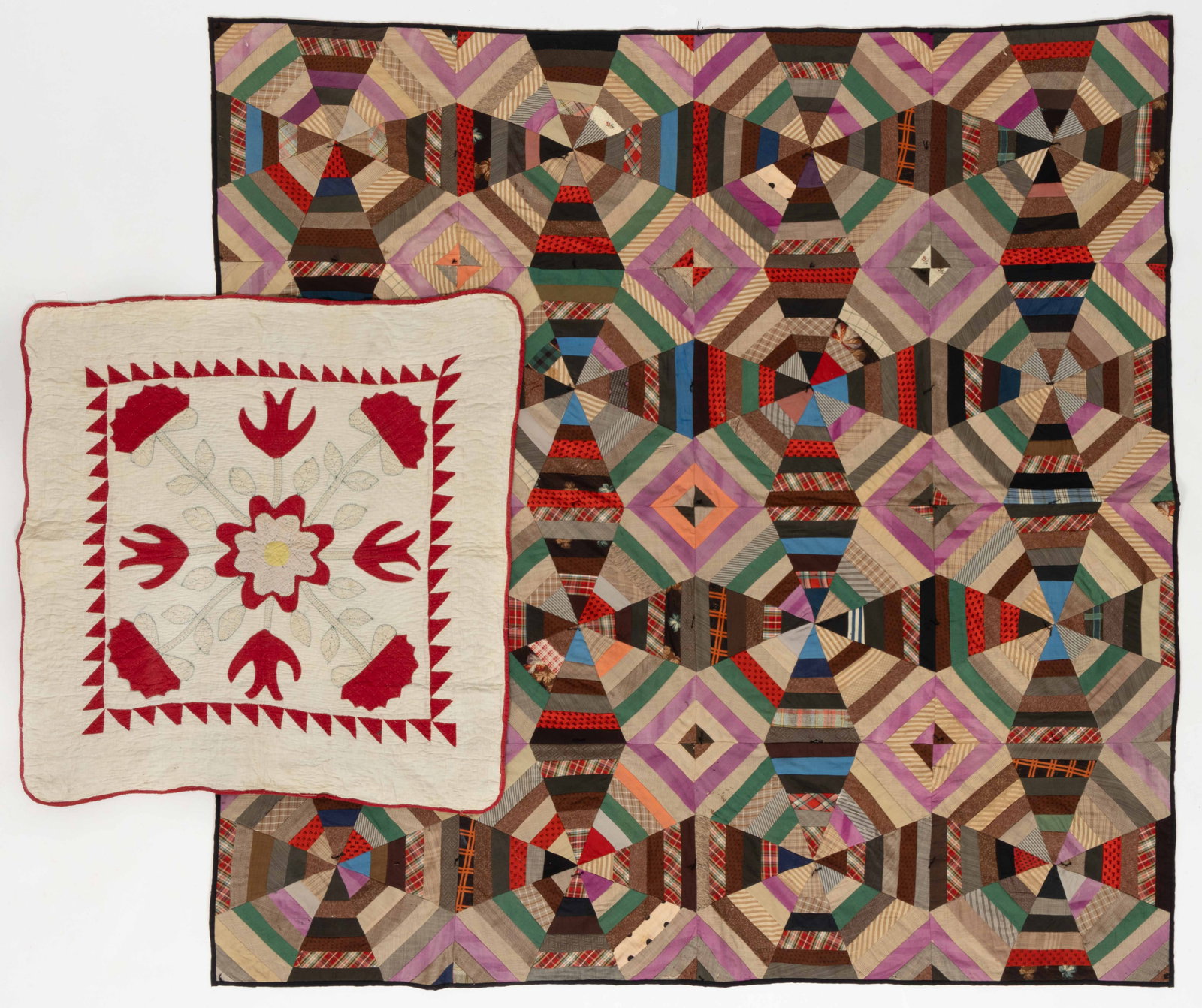 AMERICAN APPLIQUE CRIB QUILT AND PIECED TIED COMFORT, LOT OF TWO (1 of 8)