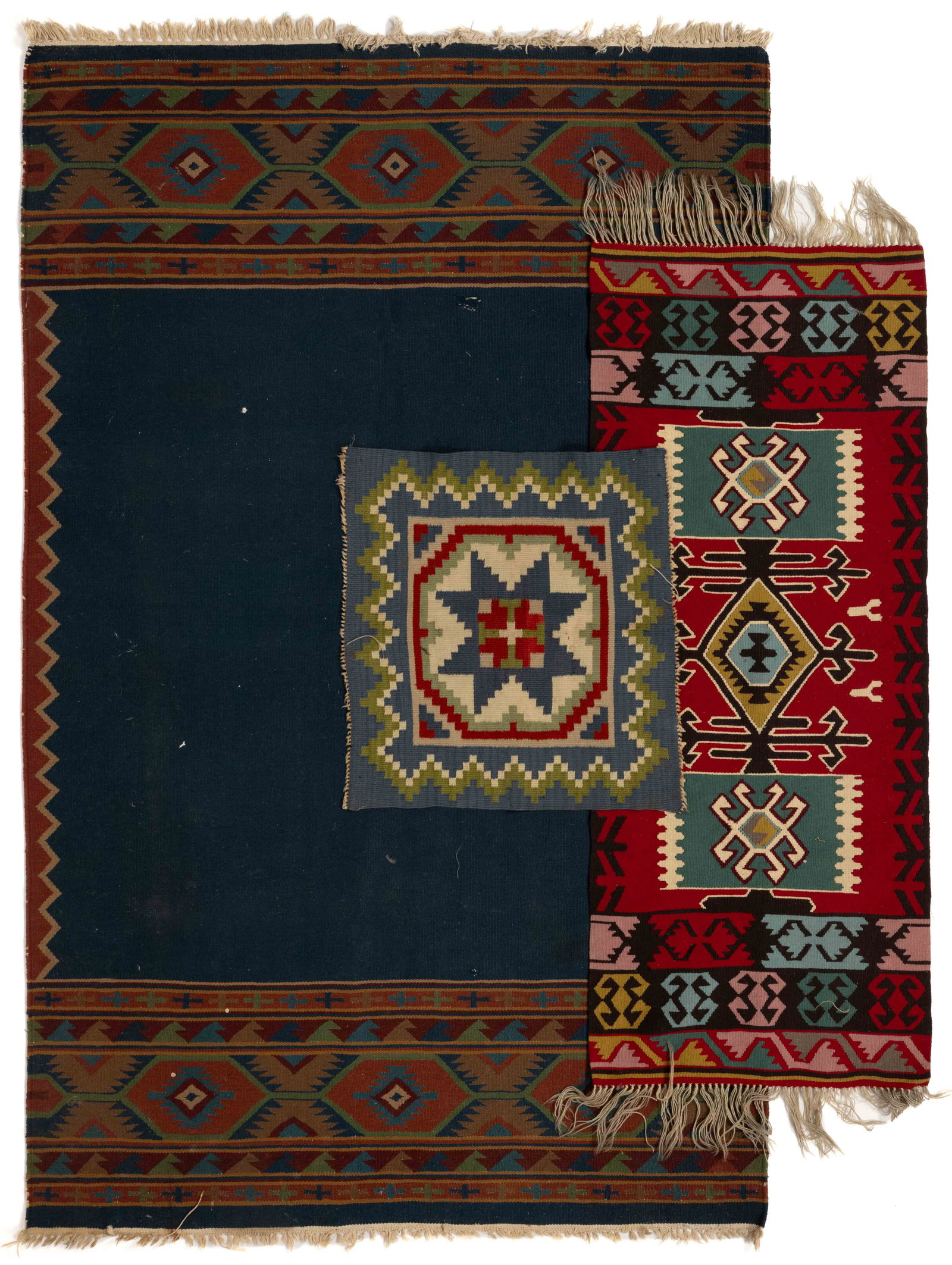 NATIVE AMERICAN-STYLE AND OTHER WOOL RUGS AND WEAVING, LOT OF THREE (1 of 8)