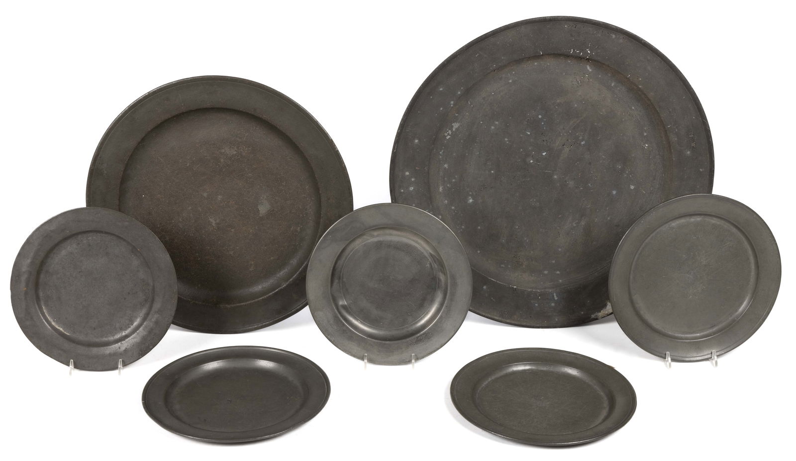 ASSORTED PEWTER PLATES AND CHARGERS, LOT OF SEVEN (1 of 1)