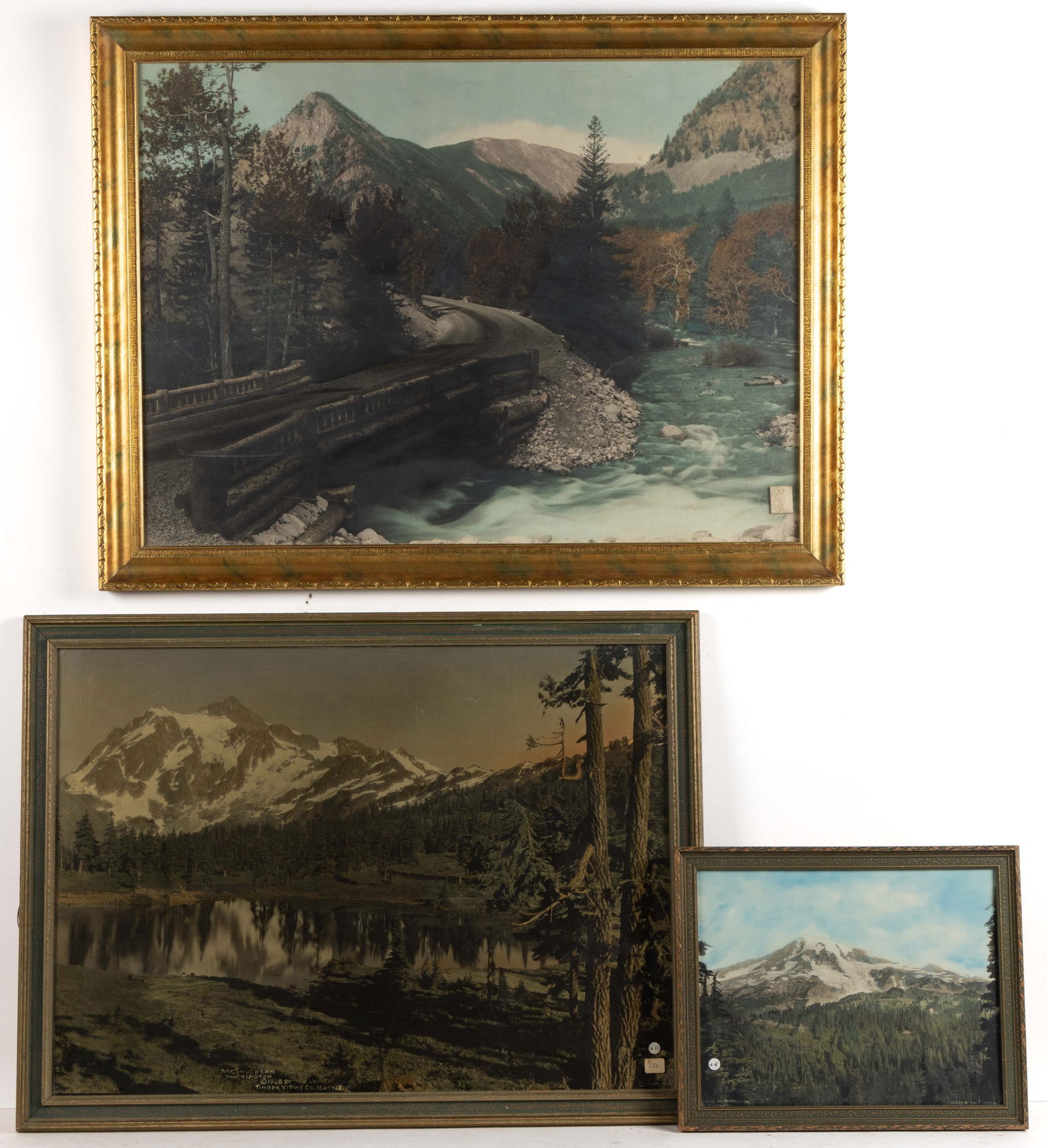 AMERICAN ARTS & CRAFTS HAND-TINTED PHOTOGRAPHIC PRINTS OF WESTERN MOUNTAIN LANDSCAPES, LOT OF THREE (1 of 4)