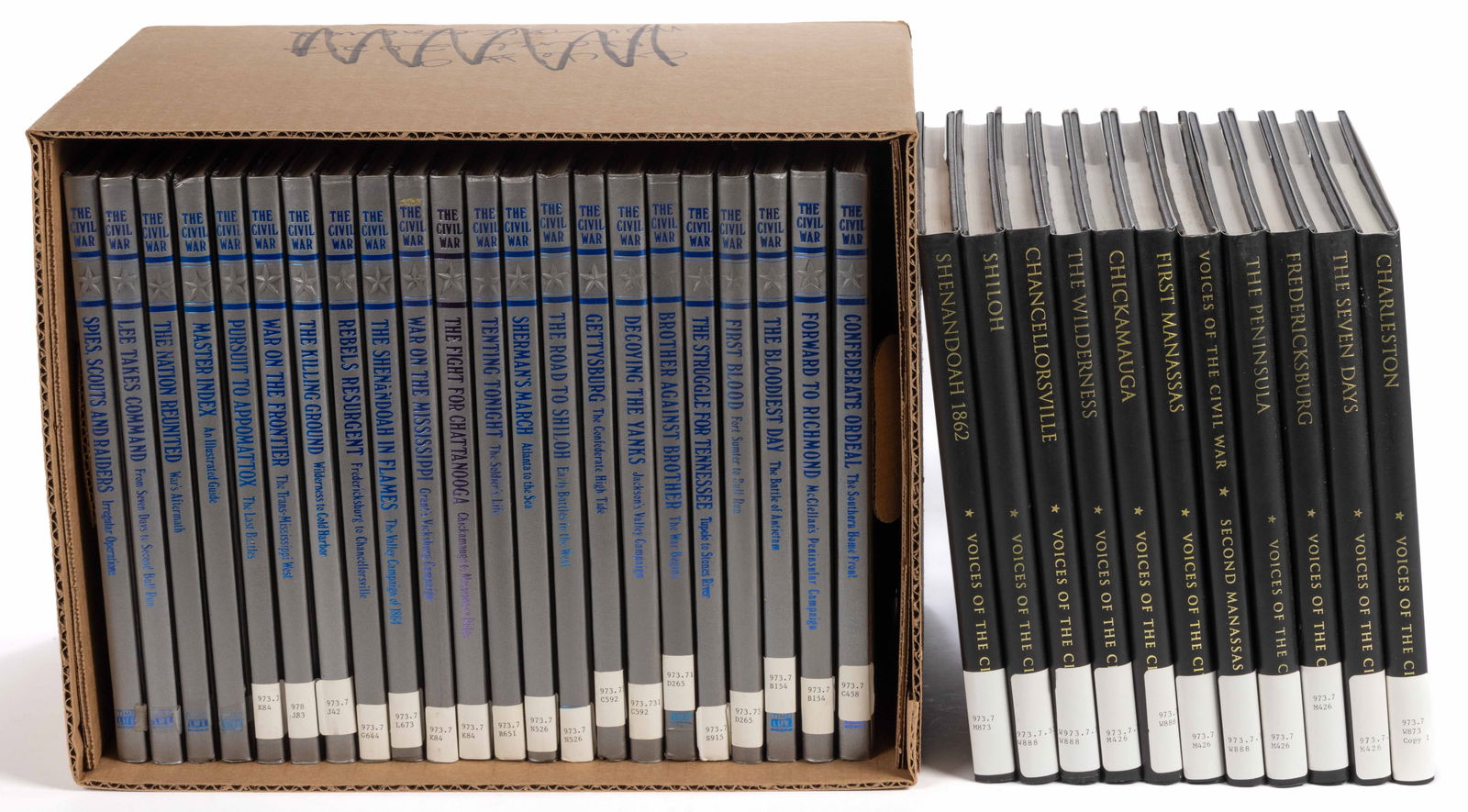 CIVIL WAR HISTORICAL VOLUMES, TWO SETS: CIVIL WAR HISTORICAL VOLUMES, TWO SETS, comprising (1) 22 volumes of Time-Life, The Civil War, 1984; and (2) 11 volumes of Time-Life, Voices of the Civil War, 1996. Hard covers. Provena