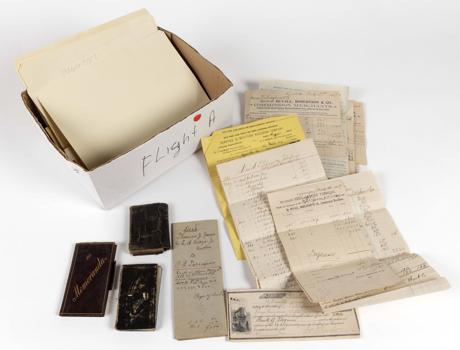 ASSORTED VIRGINIA ARCHIVAL MATERIAL, UNCOUNTED LOT: ASSORTED VIRGINIA ARCHIVAL MATERIAL, UNCOUNTED LOT, manuscript and printed, Richmond area, Farmville, Fredericksburg, etc., mostly associated with the Lipscomb and Taliaferro families' busine
