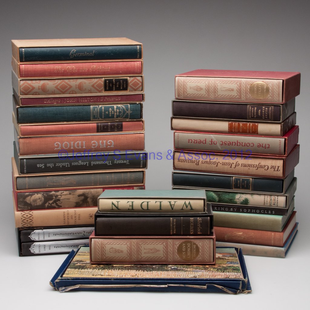 HERITAGE PRESS VOLUMES, LOT OF 27: HERITAGE PRESS VOLUMES, LOT OF 27, assorted classic literature titles. Hard covers, each with slip case. Provenance: The collection of Sally and the late Stanley Greenbaum, Williamsburg, VA.
