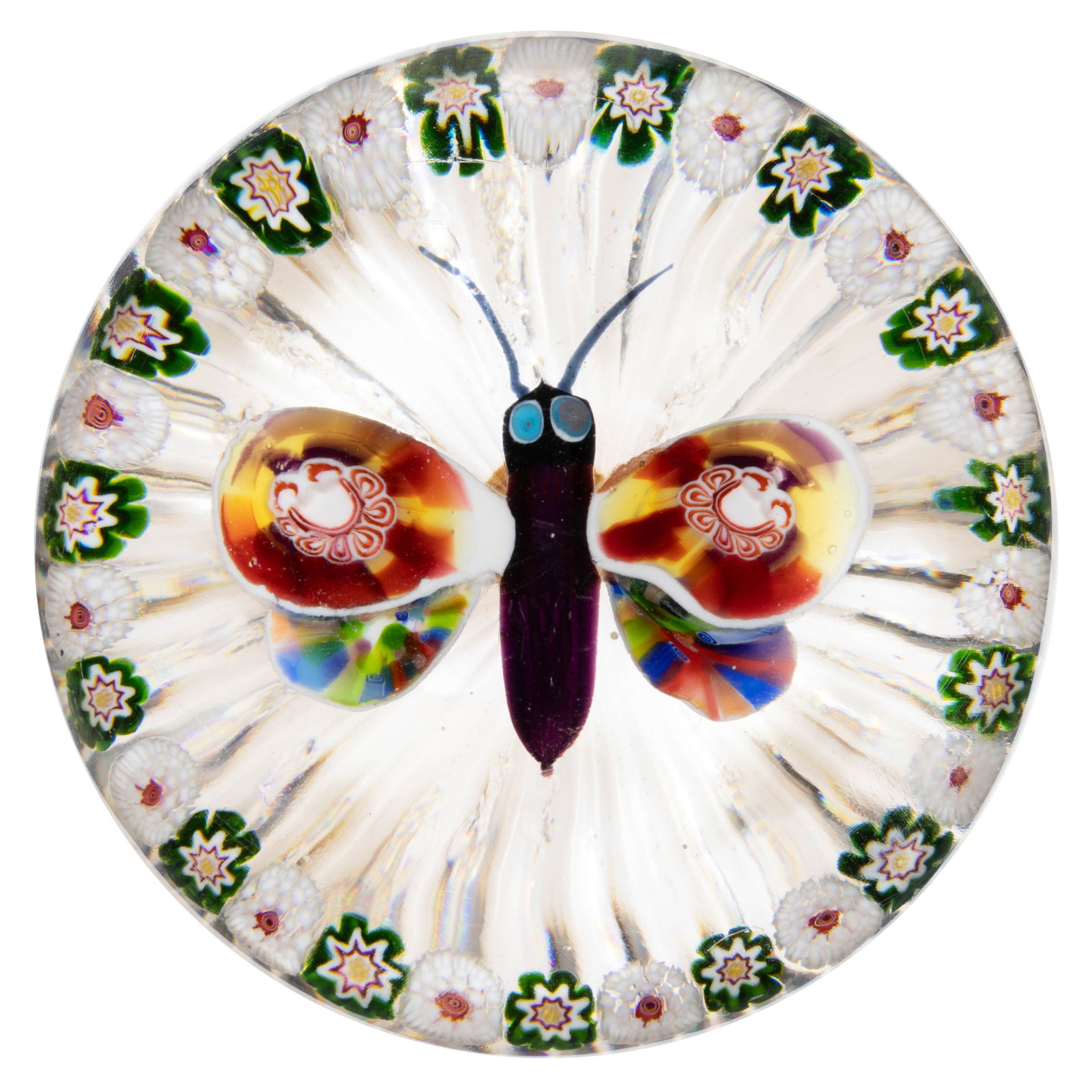 ANTIQUE BACCARAT MILLEFIORI BUTTERFLY LAMPWORK AND MILLEFIORI ART GLASS PAPERWEIGHT (1 of 2)