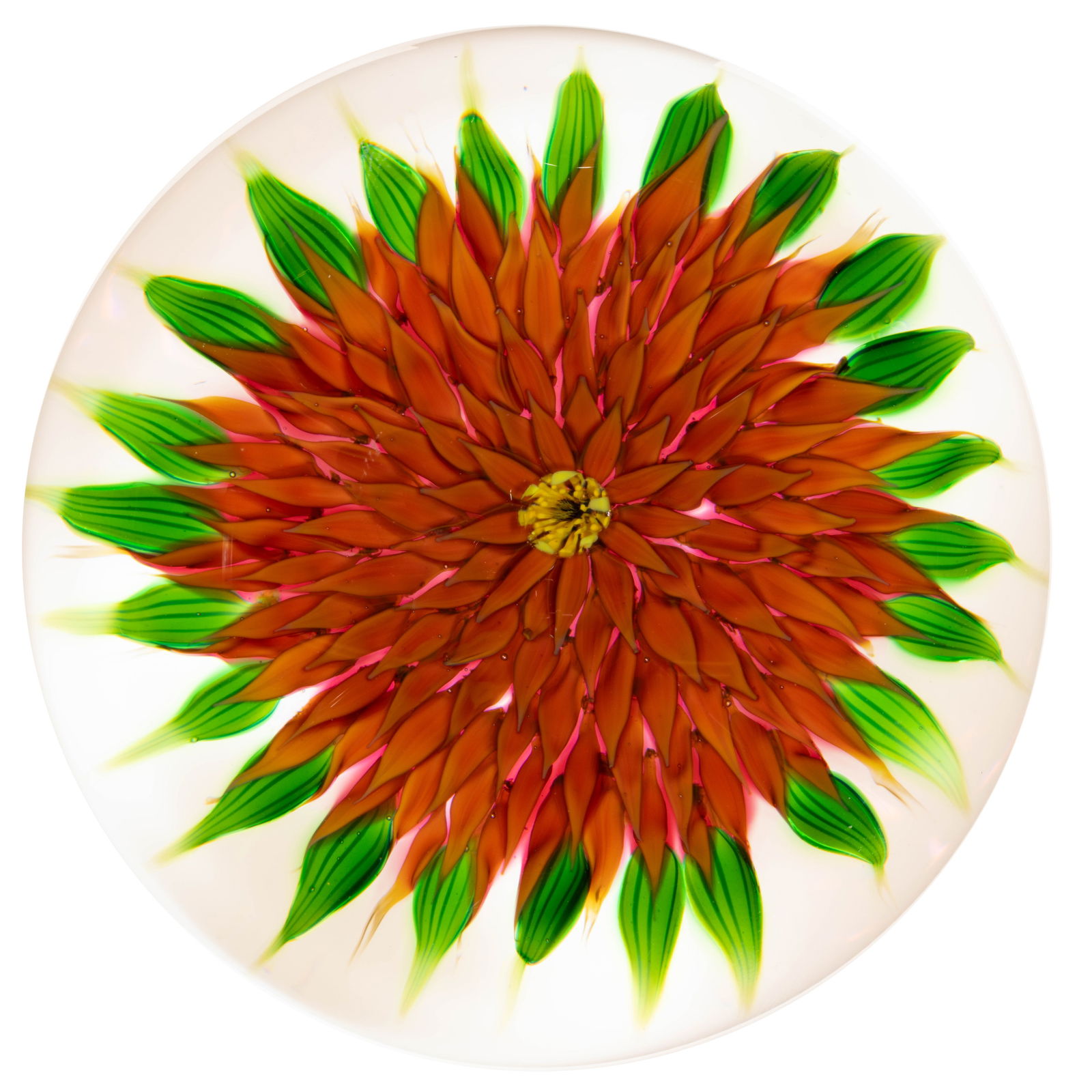 DEBBIE TARSITANO (AMERICAN, B. 1955) DAHLIA LAMPWORK STUDIO ART GLASS PAPERWEIGHT (1 of 2)