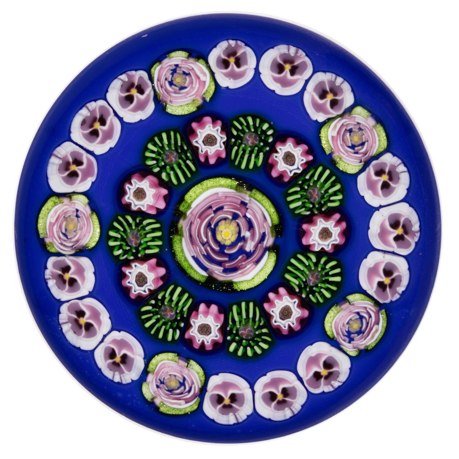 PARABELLE ARTIST PROOF ROSE AND PANSY CONCENTRIC MILLEFIORI STUDIO ART GLASS PAPERWEIGHT (1 of 2)