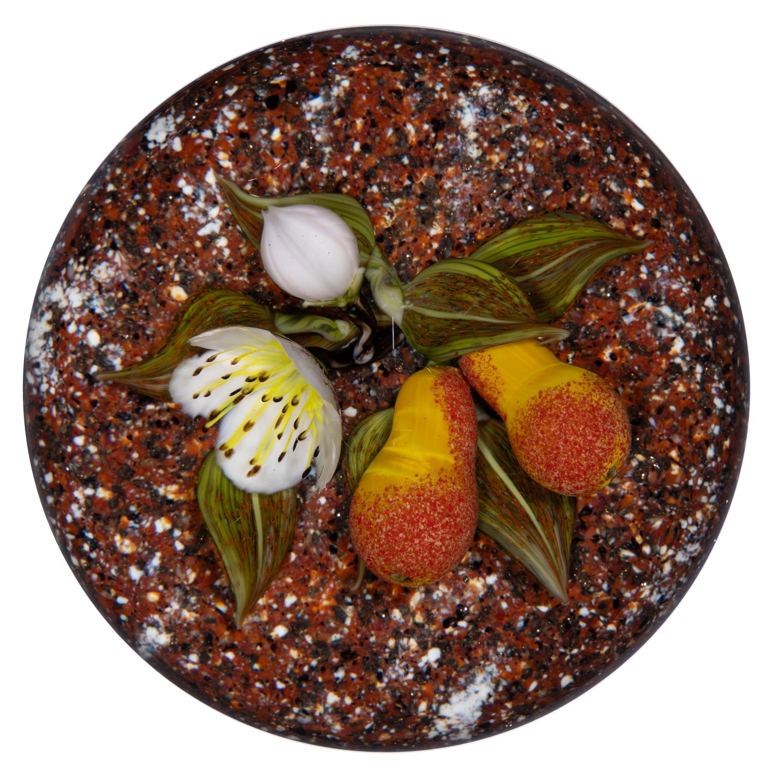 VICTOR TRABUCCO (AMERICAN, B. 1949) PEARS BOUQUET LAMPWORK STUDIO ART GLASS PAPERWEIGHT (1 of 2)