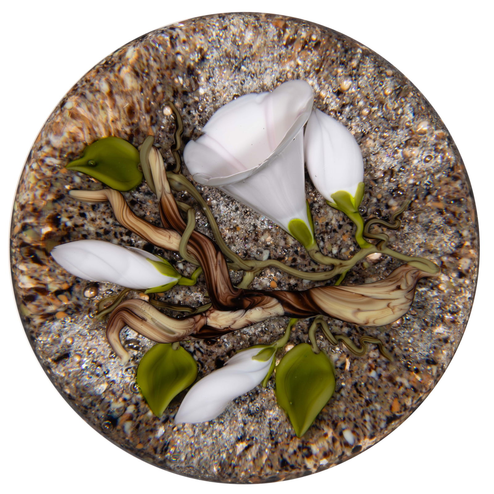 VICTOR TRABUCCO (AMERICAN, B. 1949) MORNING GLORY LAMPWORK STUDIO ART GLASS MAGNUM PAPERWEIGHT (1 of 2)