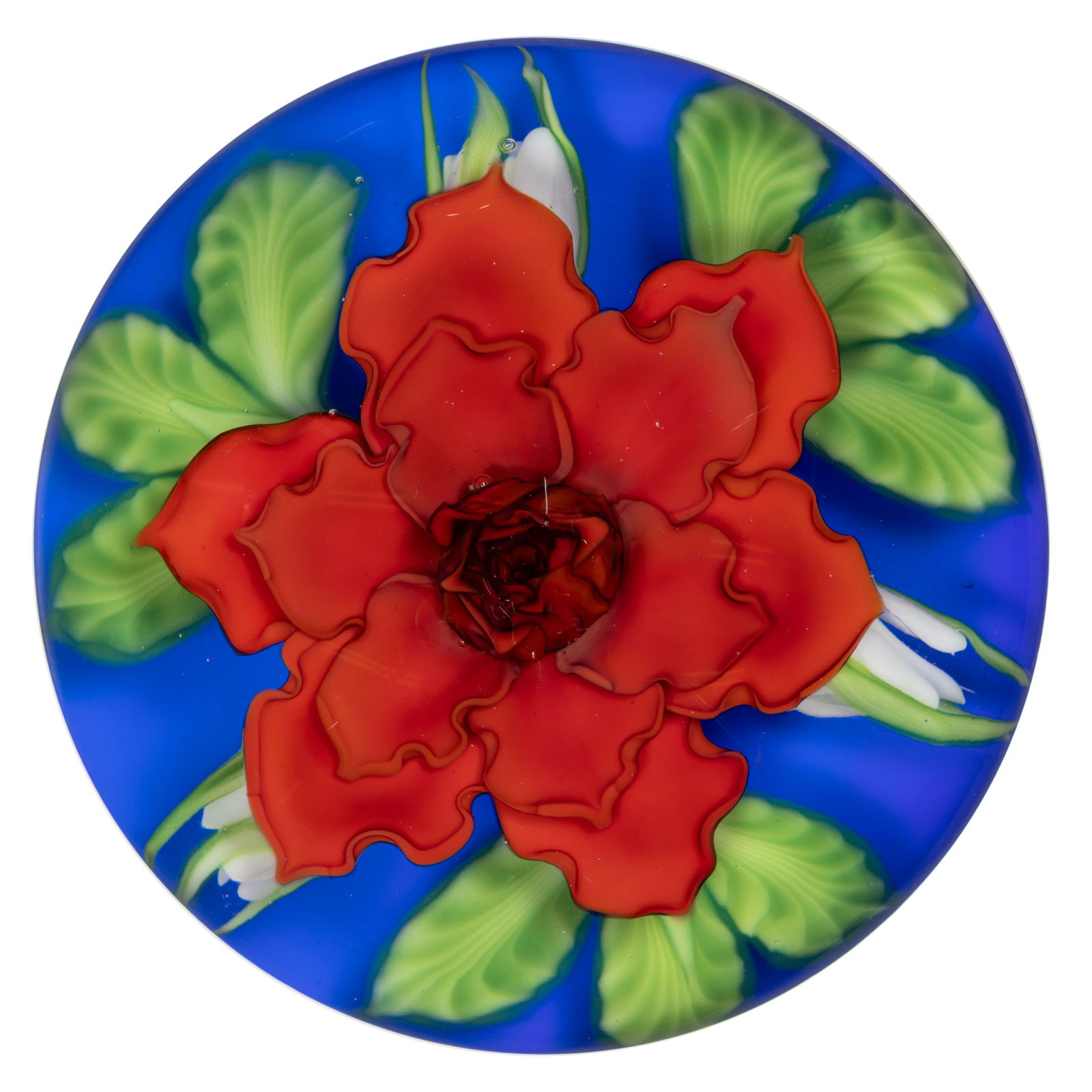 DANIEL SALAZAR (AMERICAN, B. 1956) RED ROSE LAMPWORK STUDIO ART GLASS PAPERWEIGHT (1 of 2)