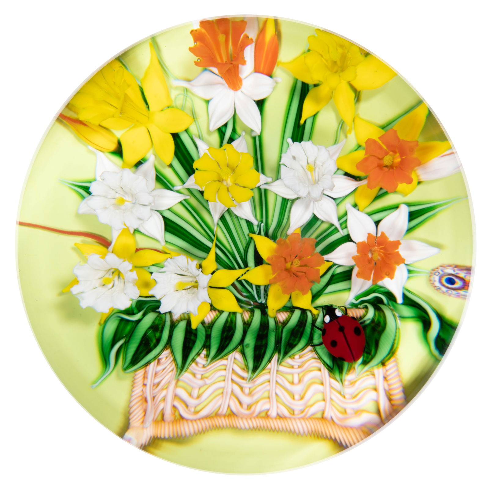 RICHARD LOESEL (FRENCH, B. 1963) BASKET OF FLOWERS LAMPWORK STUDIO ART GLASS MAGNUM PAPERWEIGHT (1 of 2)