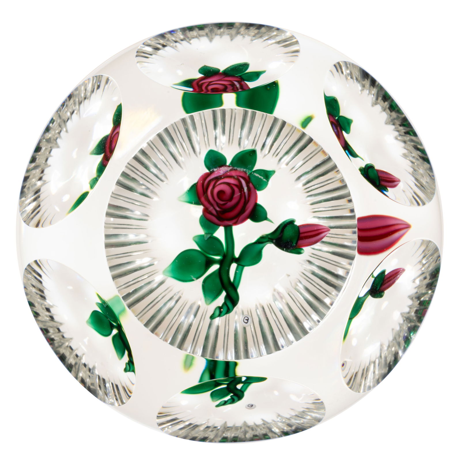 RAY BANFORD (AMERICAN, 1913-2003) ROSE LAMPWORK STUDIO ART GLASS PAPERWEIGHT (1 of 2)