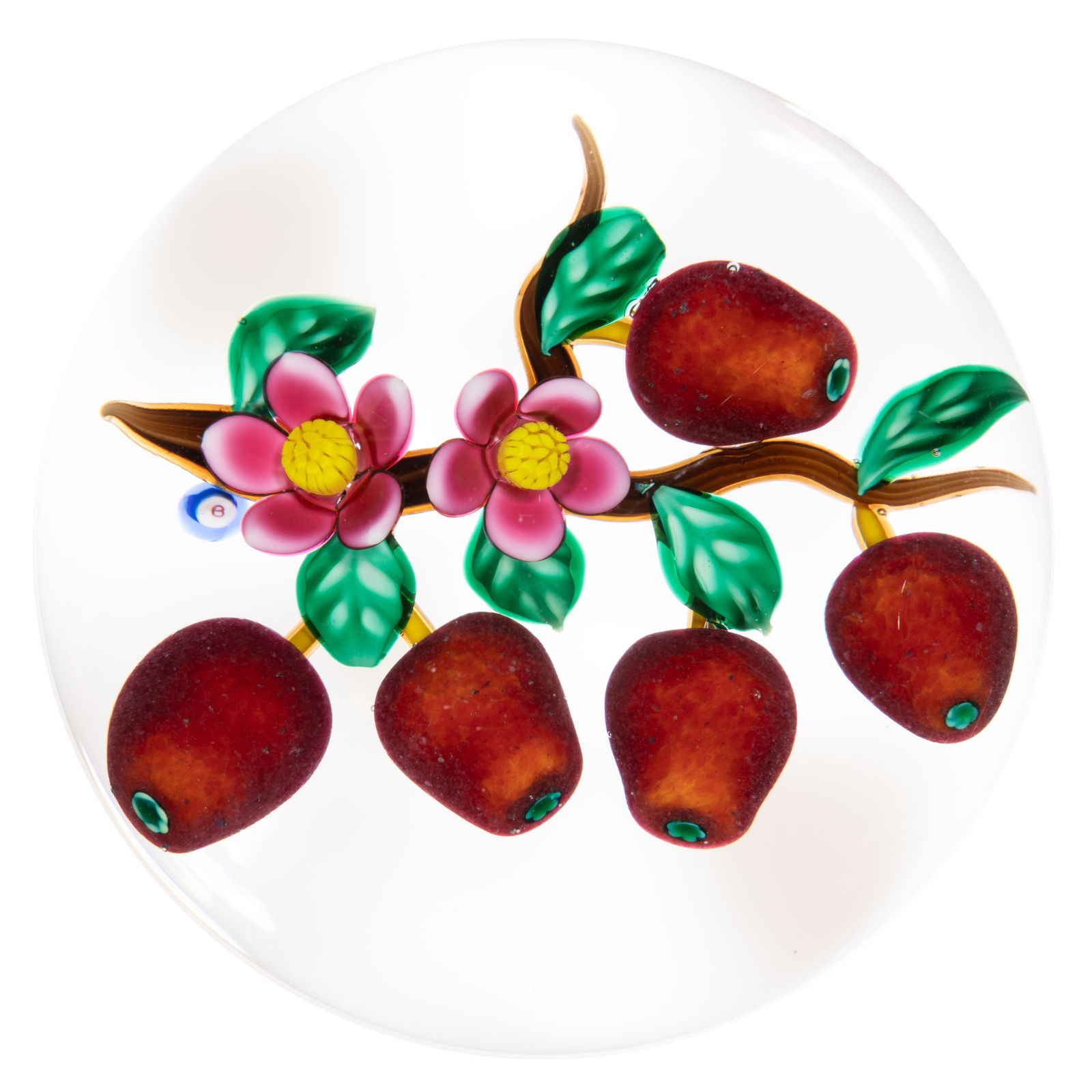 BOB BANFORD (AMERICAN, B. 1951) APPLE TREE LAMPWORK STUDIO ART GLASS PAPERWEIGHT (1 of 2)