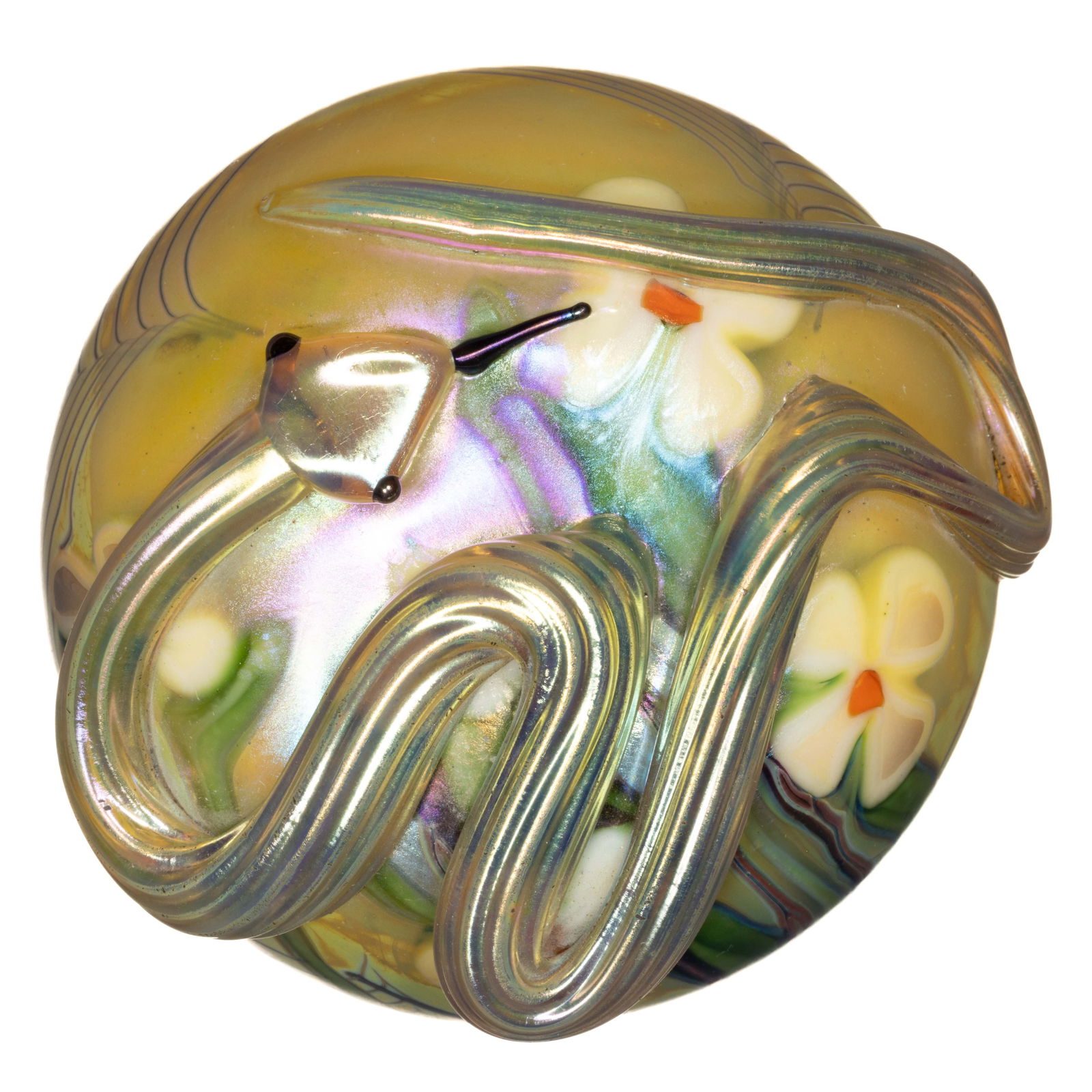 ORIENT & FLUME IRIDESCENT APPLIED SNAKE STUDIO ART GLASS PAPERWEIGHT (1 of 2)
