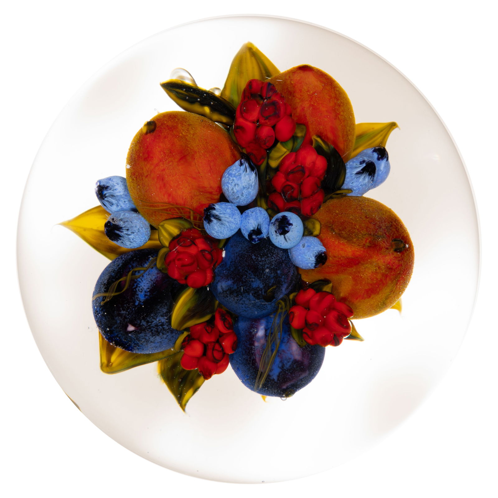 RICK AYOTTE (AMERICAN, B. 1944) LES FRUITS LAMPWORK STUDIO ART GLASS MAGNUM PAPERWEIGHT (1 of 2)