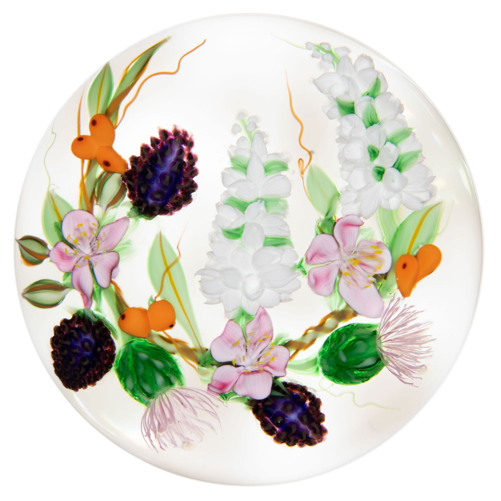 RICHARD LOESEL (FRENCH, B. 1963) MIXED WREATH BOUQUET LAMPWORK STUDIO ART GLASS PAPERWEIGHT (1 of 2)