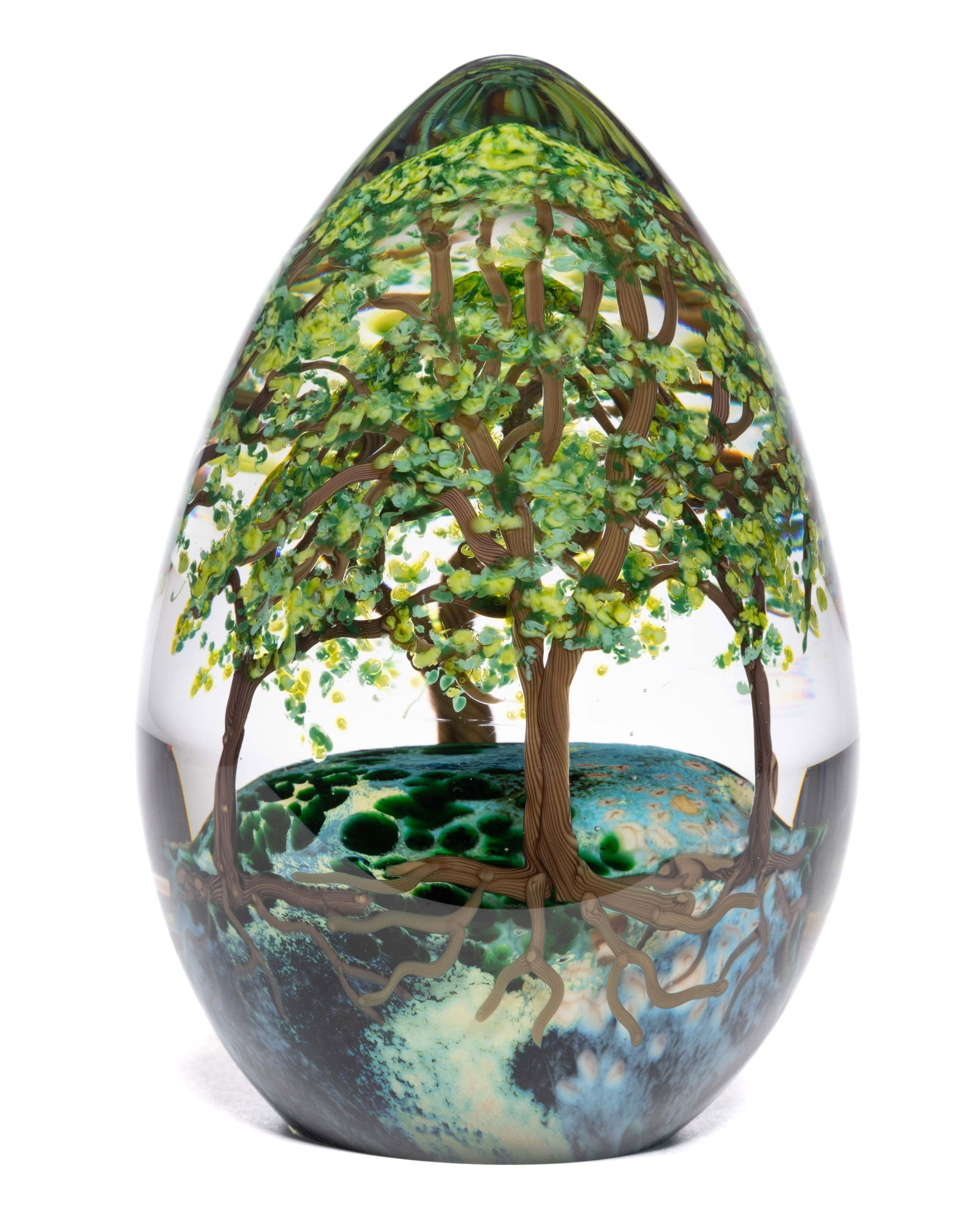 CATHY RICHARDSON (AMERICAN, B. 1949) FOREST LAMPWORK STUDIO ART GLASS LARGE EGG FORM PAPERWEIGHT (1 of 2)