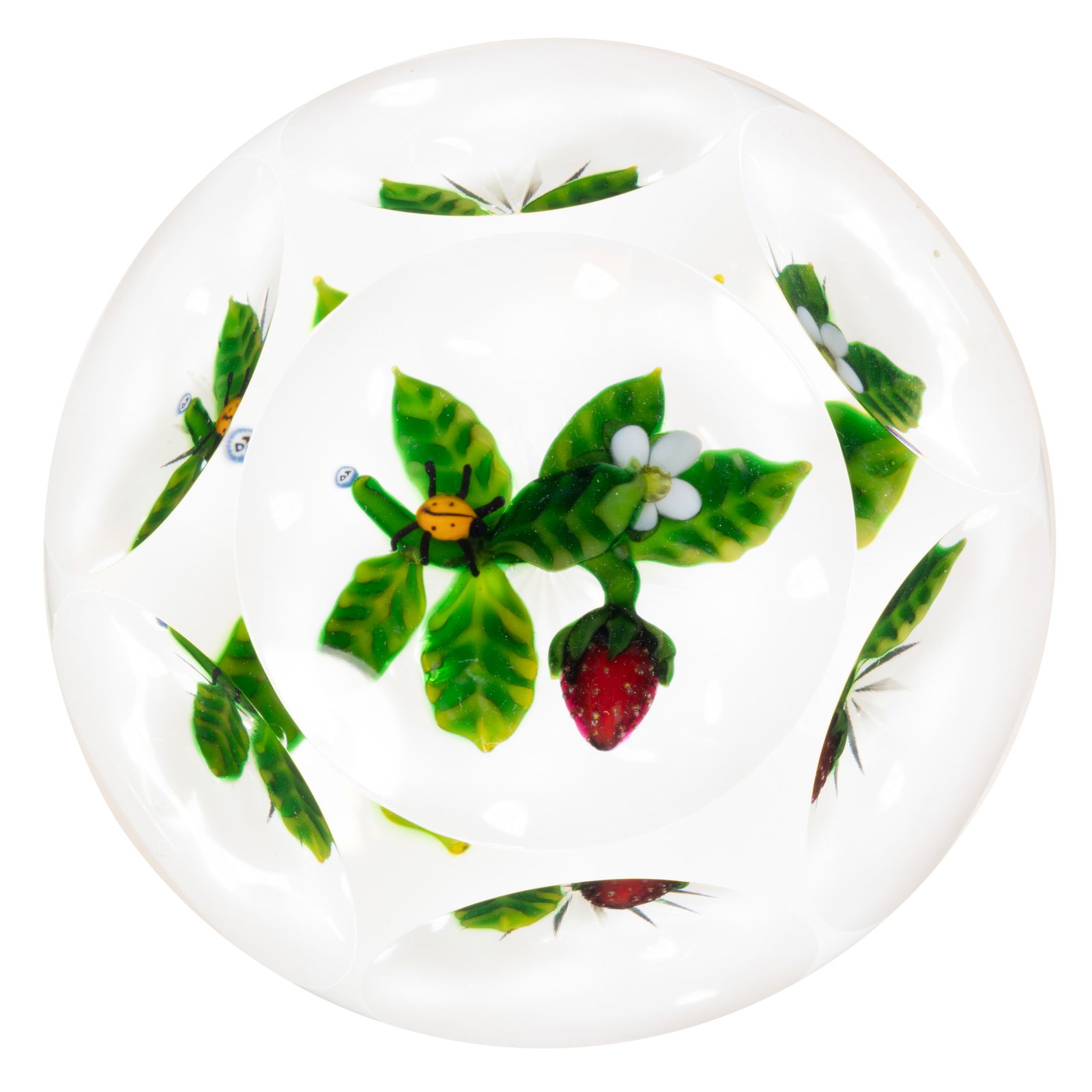 DEBBIE TARSITANO (AMERICAN, B. 1955) STRAWBERRY AND LADYBUG LAMPWORK STUDIO ART GLASS PAPERWEIGHT (1 of 2)