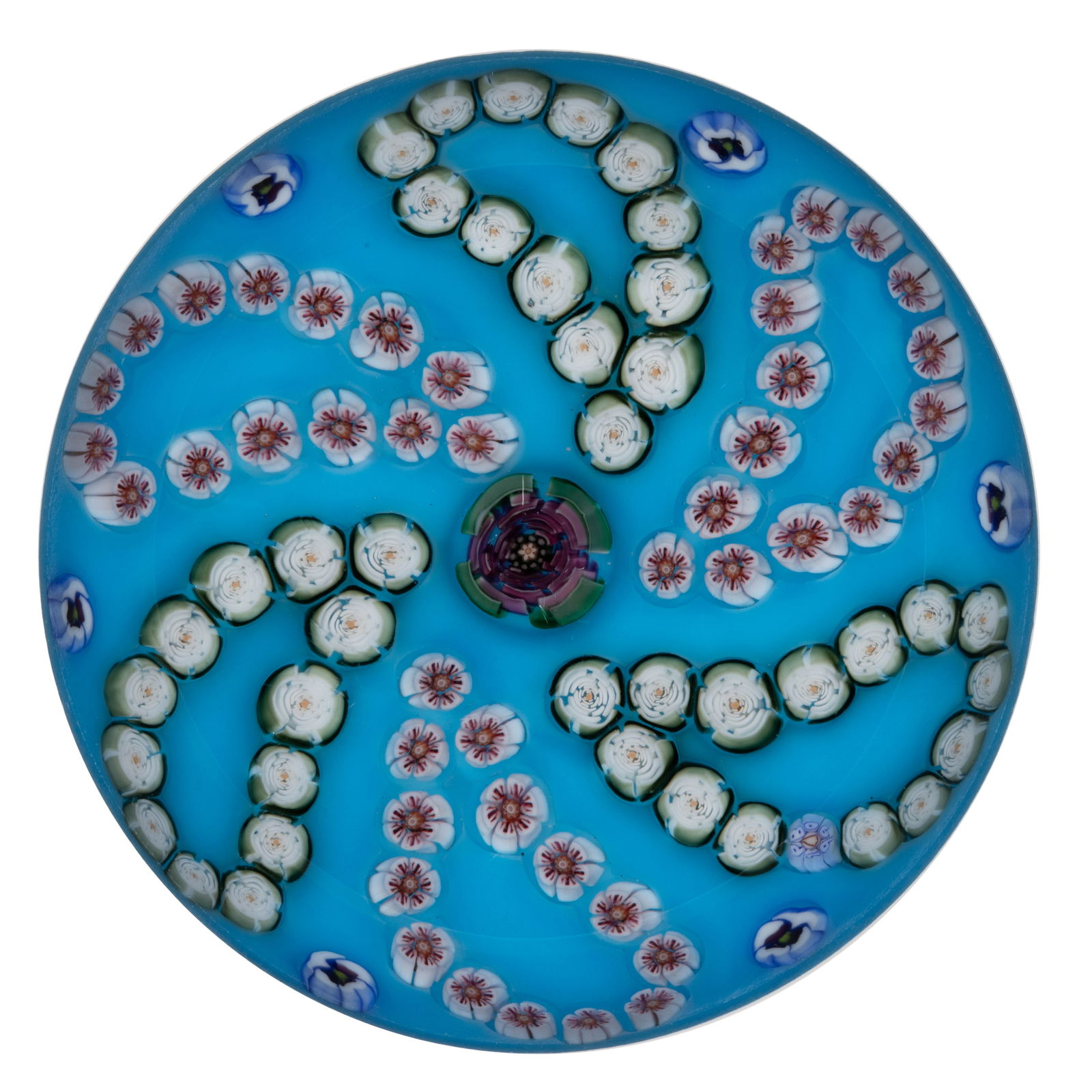 PARABELLE SWIRLING GARLAND MILLEFIORI STUDIO ART GLASS PAPERWEIGHT (1 of 2)