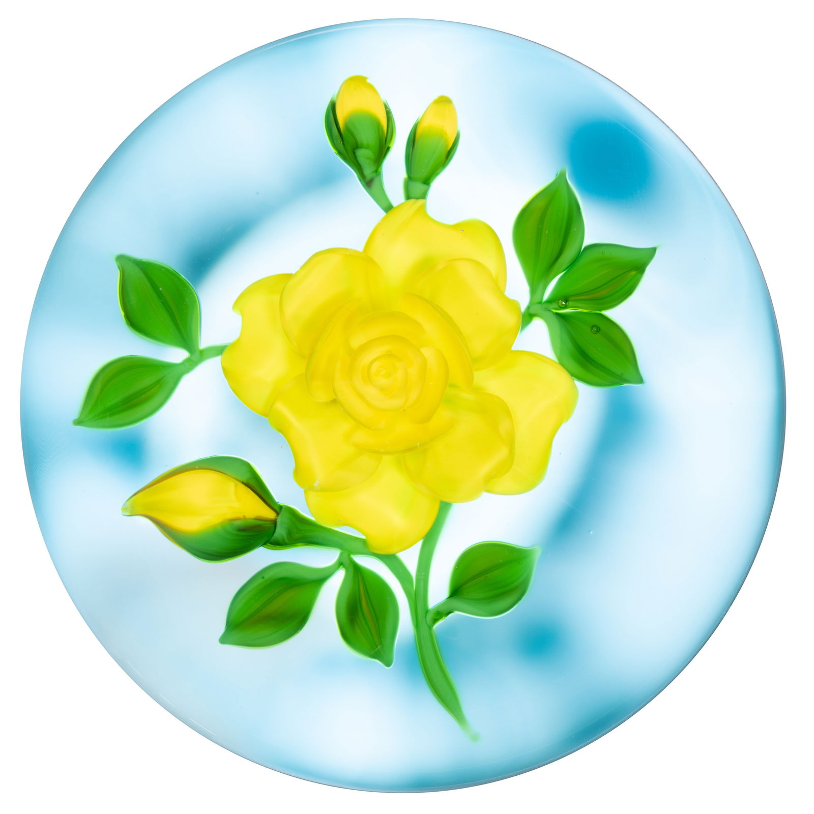 VICTOR TRABUCCO (AMERICAN, B. 1949) SINGLE FLOWER LAMPWORK STUDIO ART GLASS PAPERWEIGHT (1 of 2)