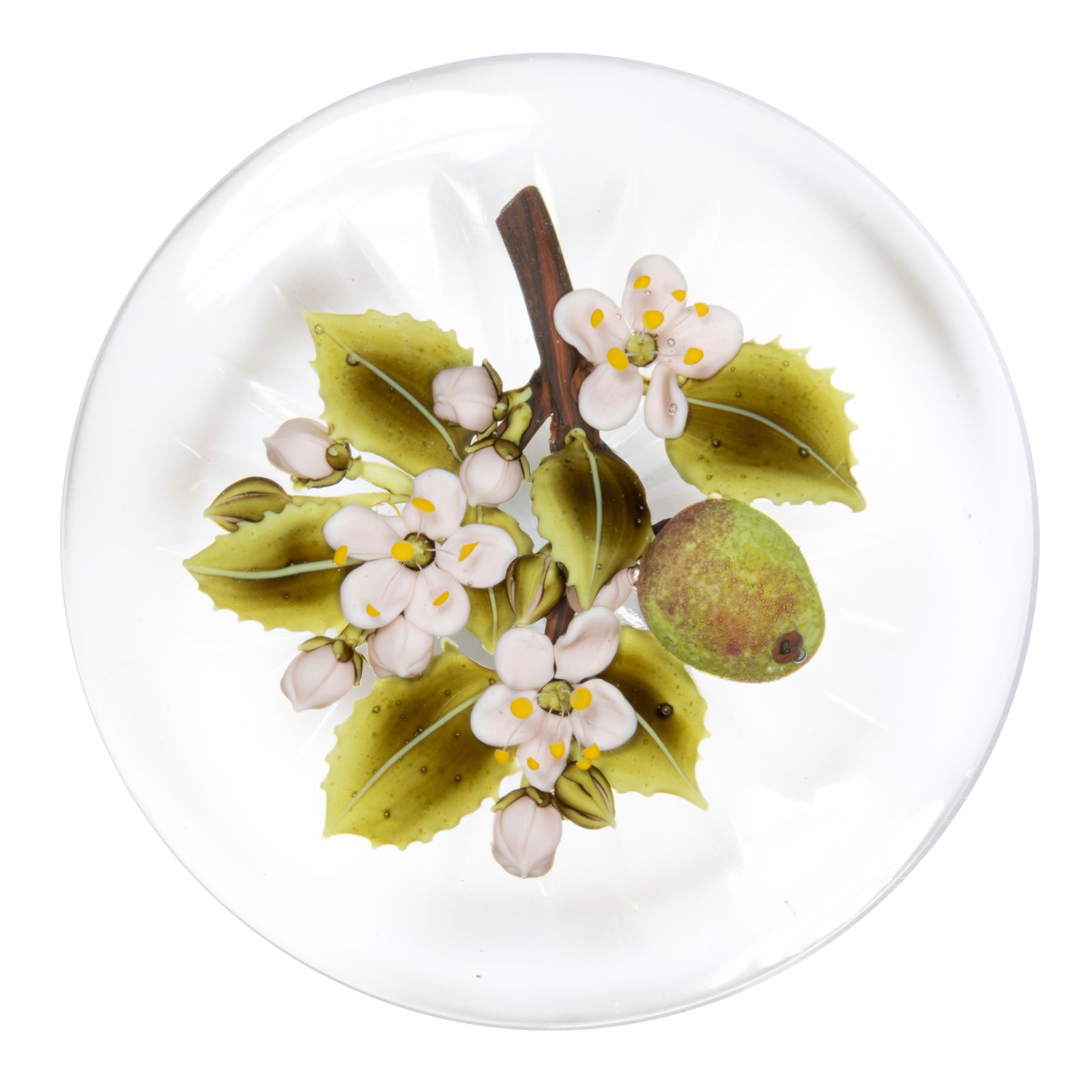 CLINTON SMITH (AMERICAN, B. 1979) APPLE TREE LAMPWORK AND CUT STUDIO ART GLASS PAPERWEIGHT (1 of 2)