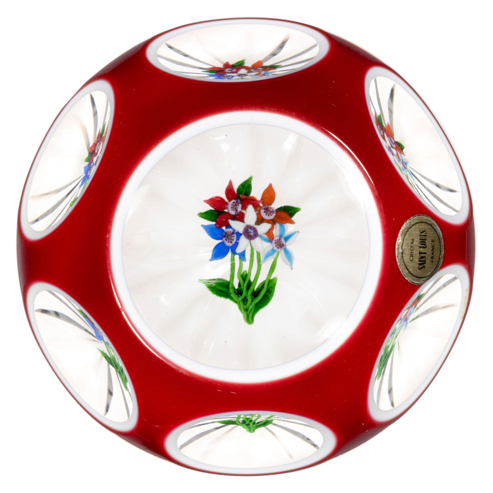 VINTAGE SAINT-LOUIS CUT DOUBLE-OVERLAY FLORAL BOUQUET LAMPWORK ART GLASS PAPERWEIGHT (1 of 2)