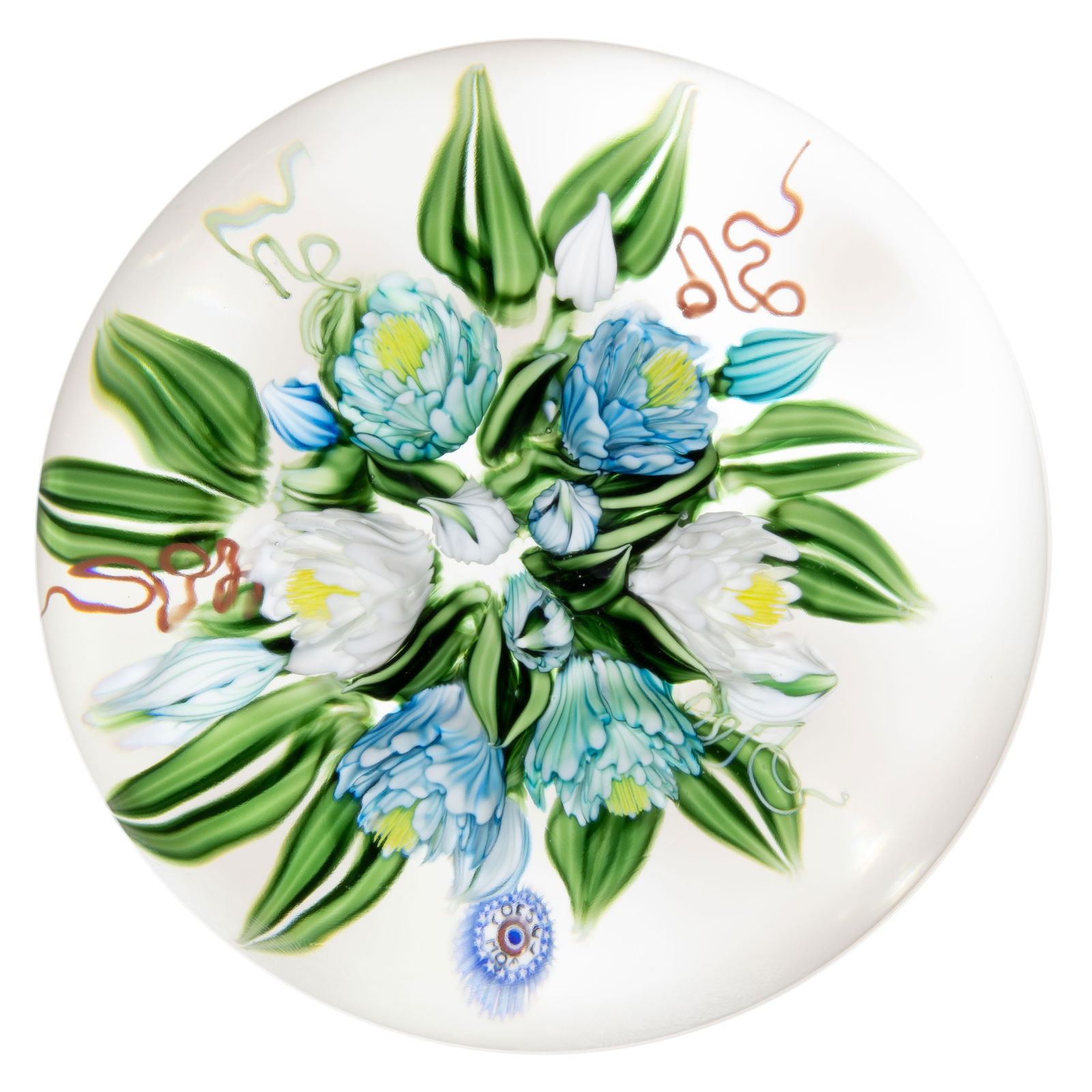 RICHARD LOESEL (FRENCH, B. 1963) FLORAL BOUQUET LAMPWORK STUDIO ART GLASS PAPERWEIGHT (1 of 2)