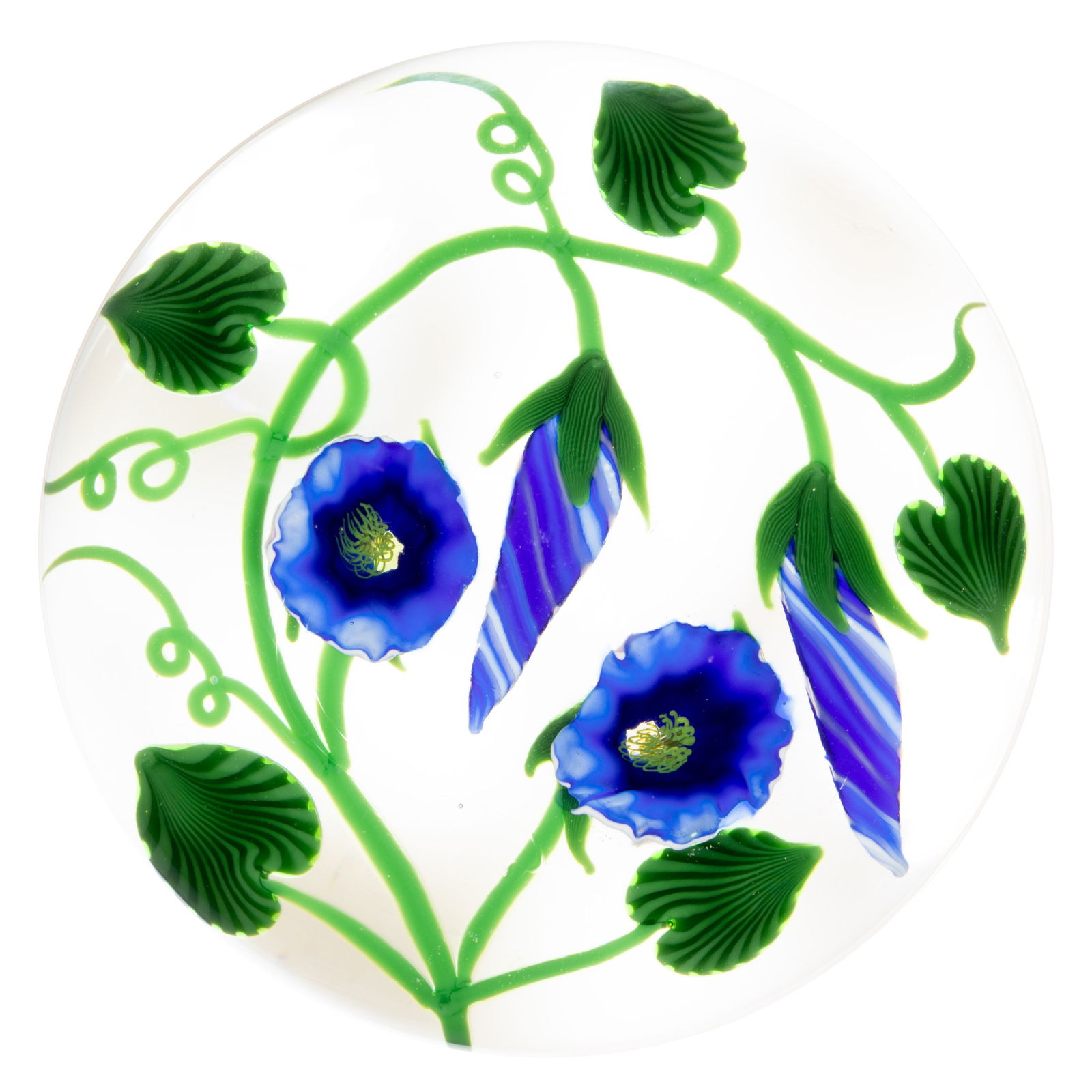 STEVEN LUNDBERG (AMERICAN, 1953-2008) TRUMPET FLOWERS LAMPWORK STUDIO ART GLASS PAPERWEIGHT (1 of 2)