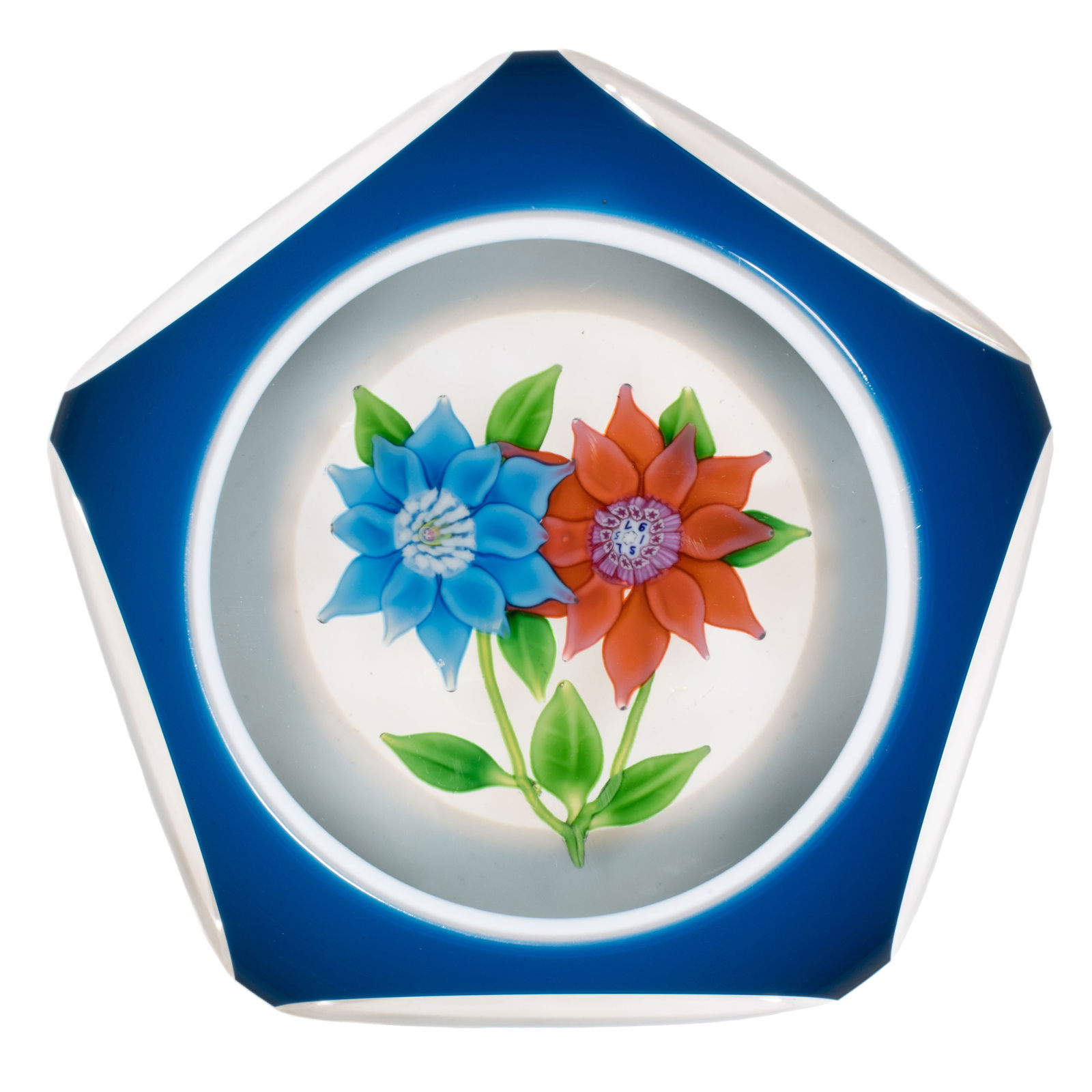 VINTAGE SAINT-LOUIS CUT DOUBLE-OVERLAY FLORAL BOUQUET LAMPWORK STUDIO ART GLASS PAPERWEIGHT (1 of 1)