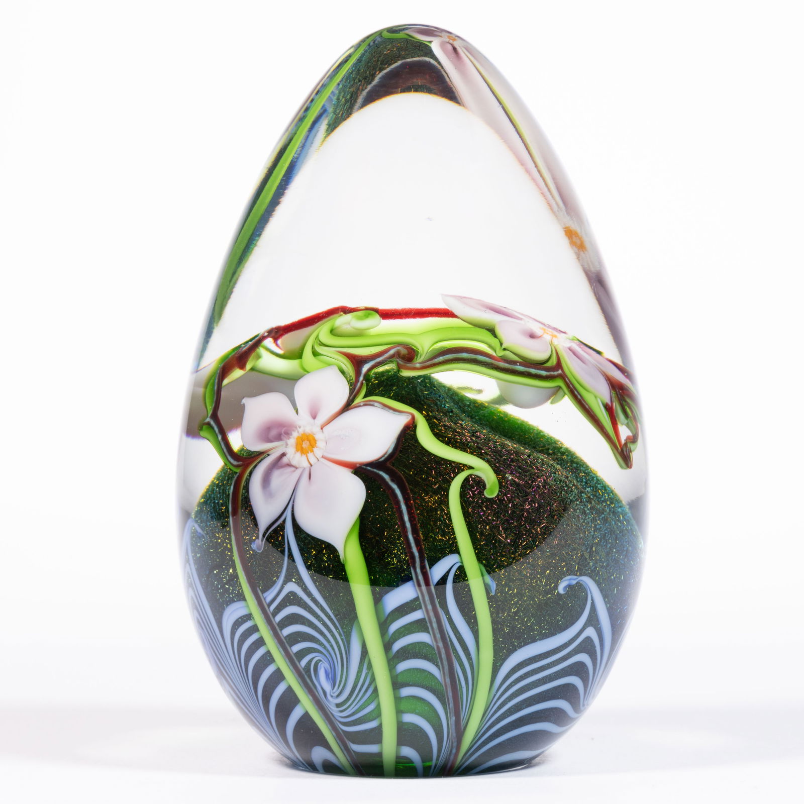 ORIENT AND FLUME FLOWER AND VINE LAMPWORK STUDIO ART GLASS EGG FORM PAPERWEIGHT (1 of 2)