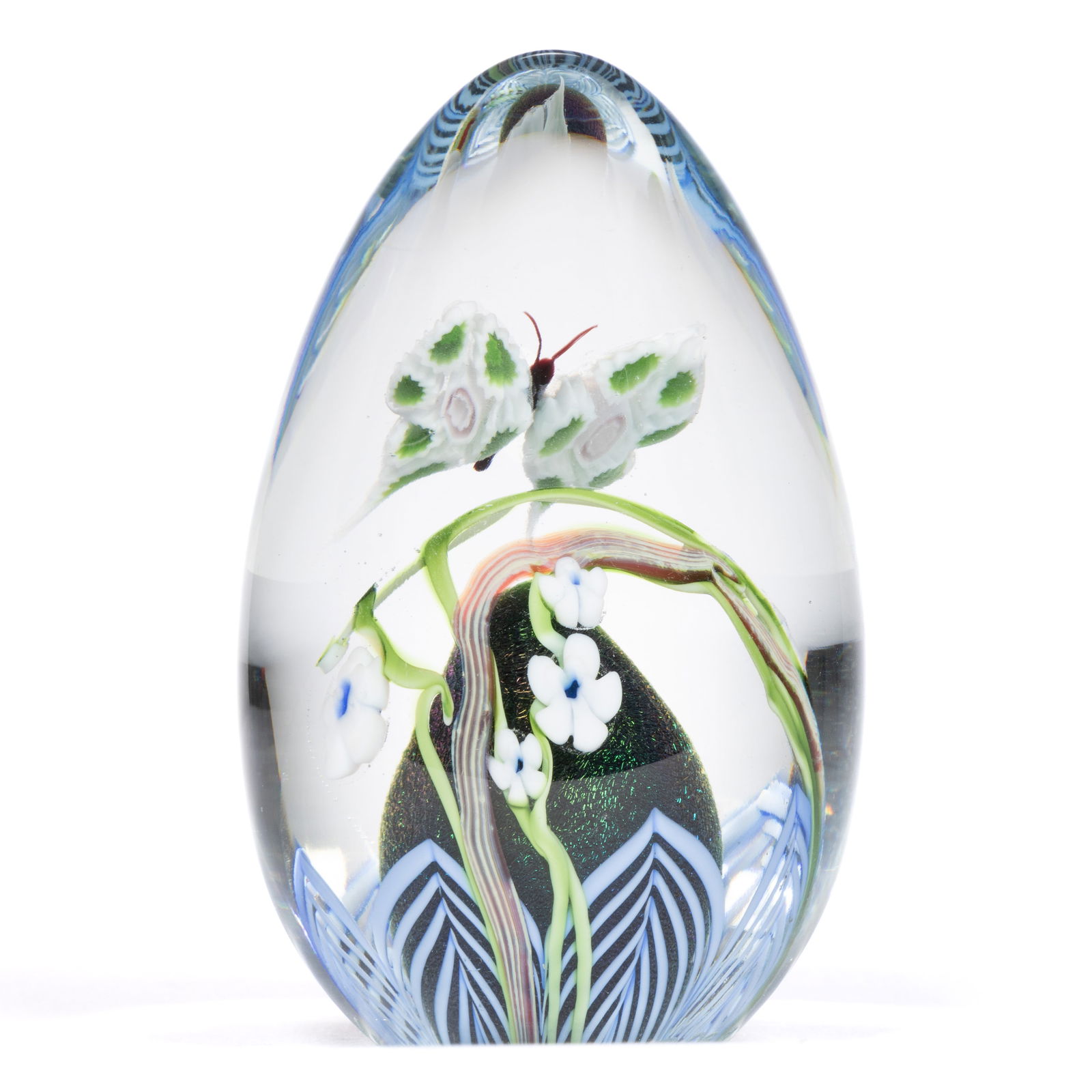 ORIENT AND FLUME BUTTERFLY AND FLOWERING VINE LAMPWORK STUDIO ART GLASS EGG FORM PAPERWEIGHT (1 of 2)