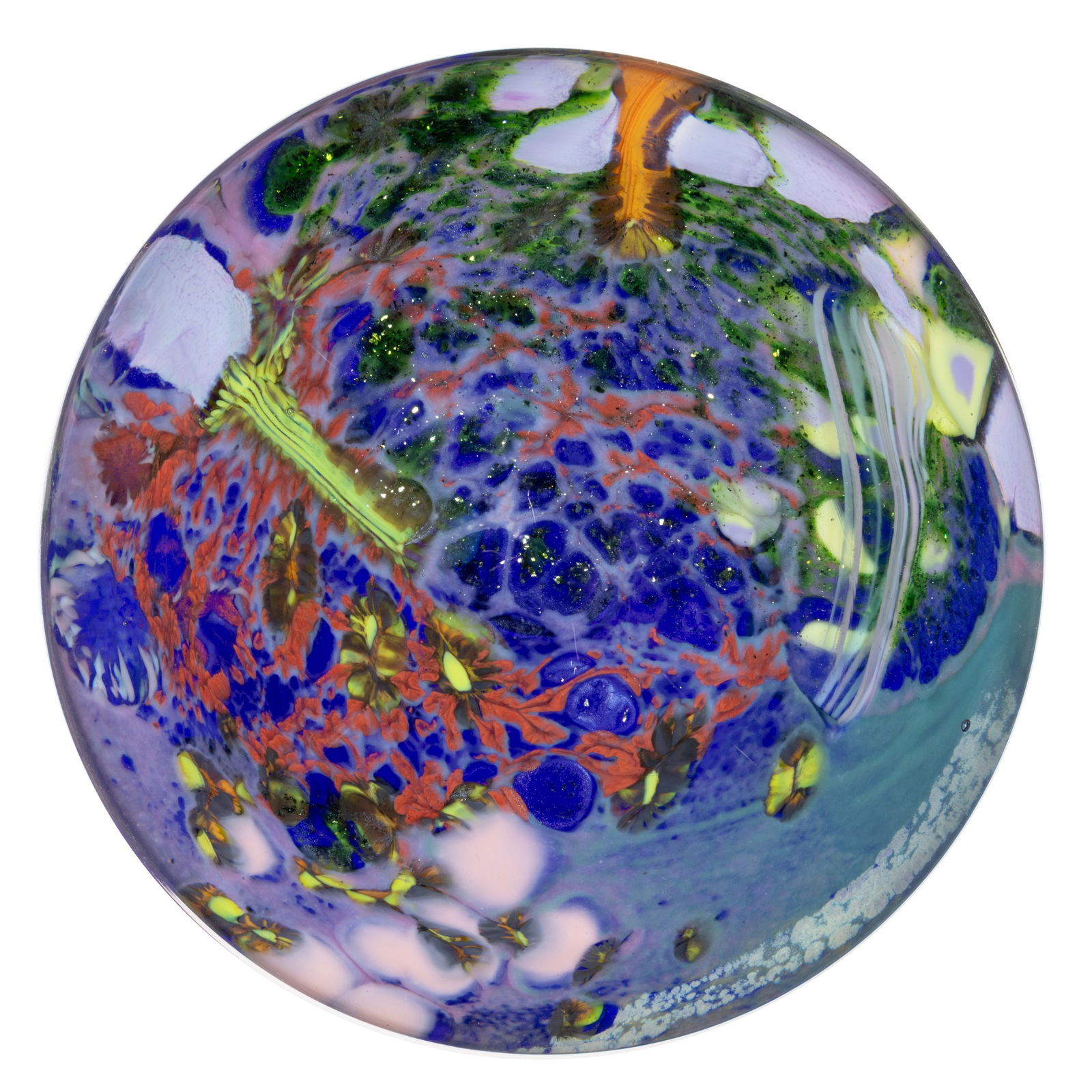 DREW EBELHARE (AMERICAN, B. 1950) MOTTLED STUDIO ART GLASS PAPERWEIGHT (1 of 2)