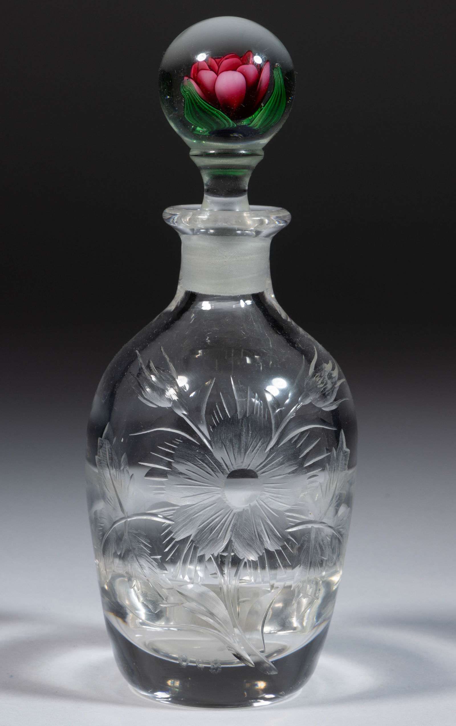 CHARLES KAZIUN JR. (AMERICAN, 1919-1992) CRIMP ROSE STUDIO ART GLASS PERFUME BOTTLE (1 of 1)