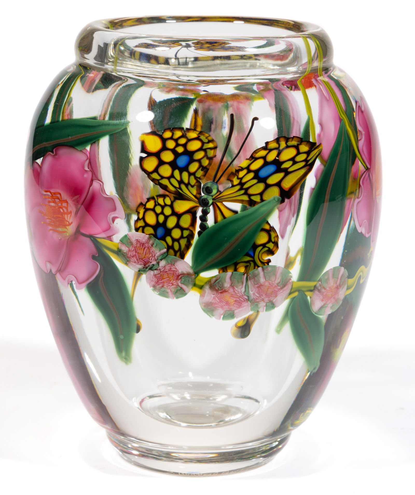 STEVEN LUNDBERG (AMERICAN, 1953-2008) BUTTERFLY, FLOWER, AND CLICHY ROSE STUDIO ART GLASS (1 of 5)