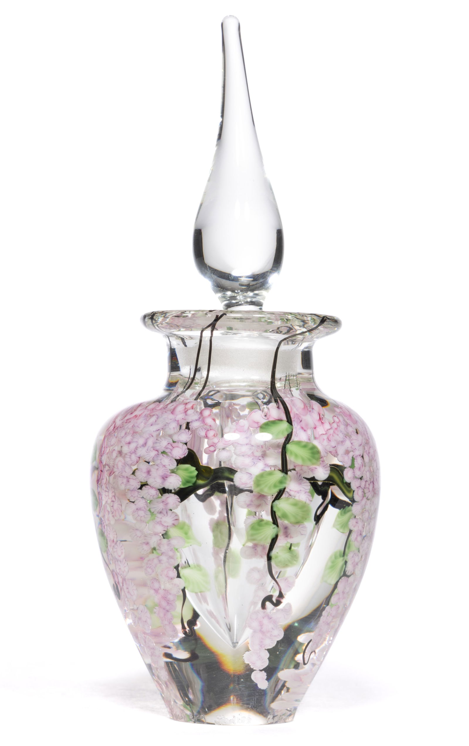 LUNDBERG STUDIOS APPLE BLOSSOM TORCHWORK STUDIO ART GLASS PERFUME BOTTLE (1 of 1)