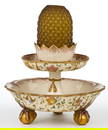 DIAMOND QUILTED CUT VELVET-TYPE EMBOSSED SATIN GLASS AND ENGLISH DOULTON SLATER CERAMIC FAIRY LAMP