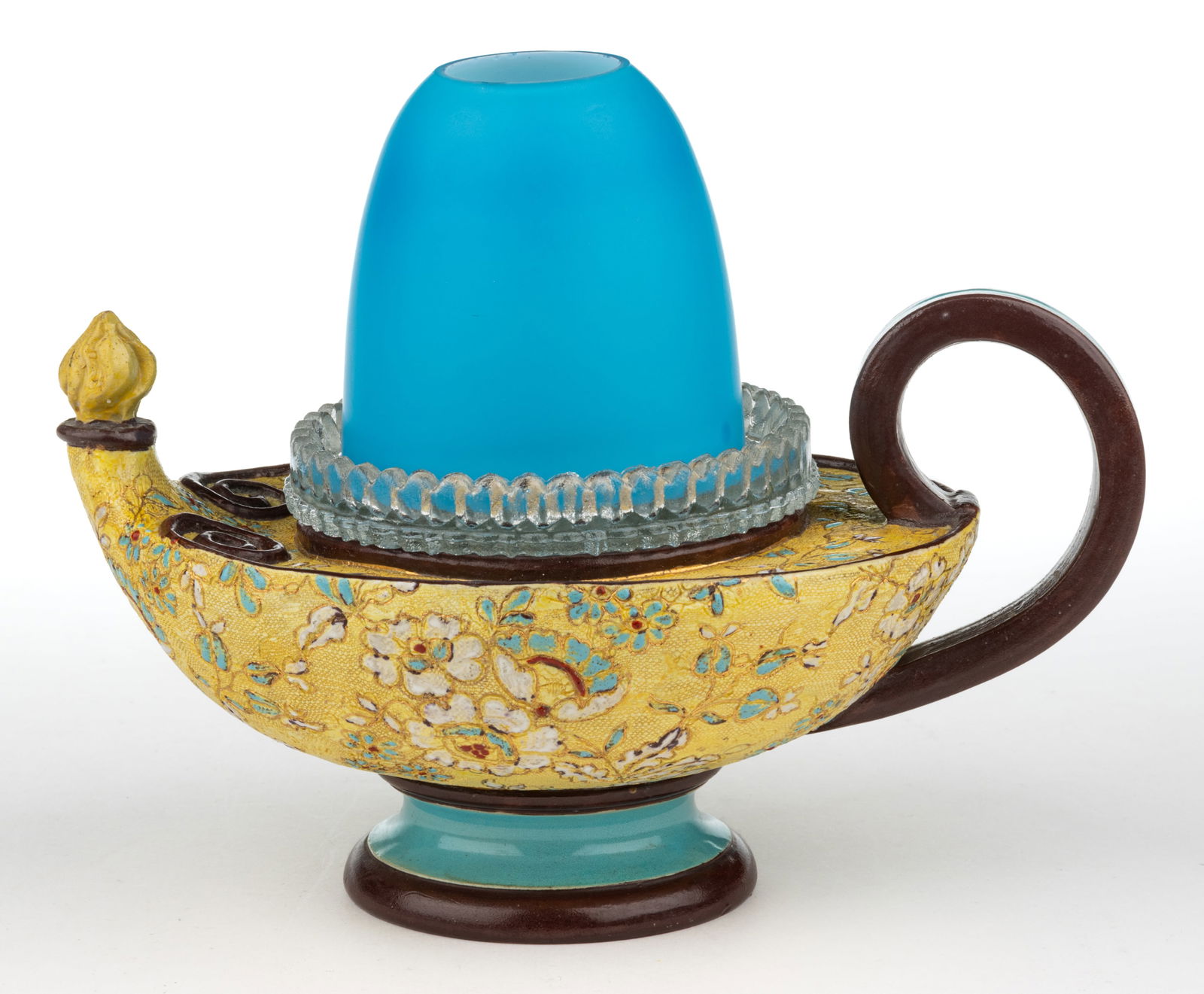 CASED SATIN-GLASS AND ENGLISH DOULTON LAMBETH CERAMIC FAIRY LAMP (1 of 1)