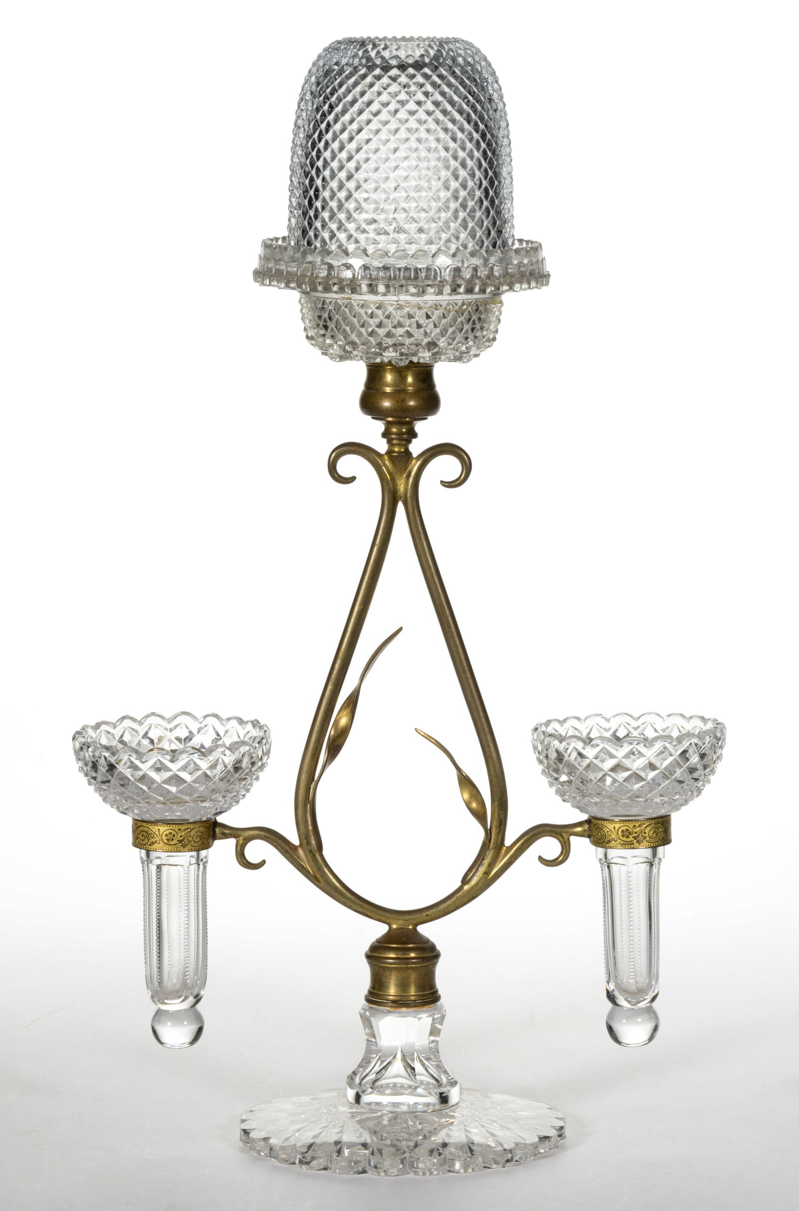 CUT AND PRESSED GLASS DIAMOND-POINT EPERGNE FAIRY LAMP (1 of 1)