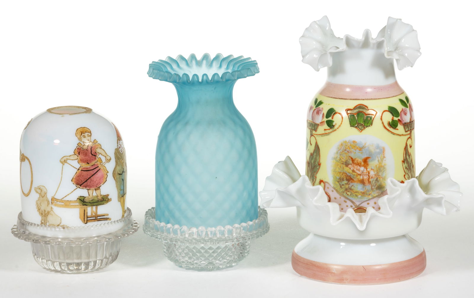 ASSORTED VICTORIAN PATTERNED AND DECORATED FAIRY LAMPS, LOT OF THREE (1 of 1)