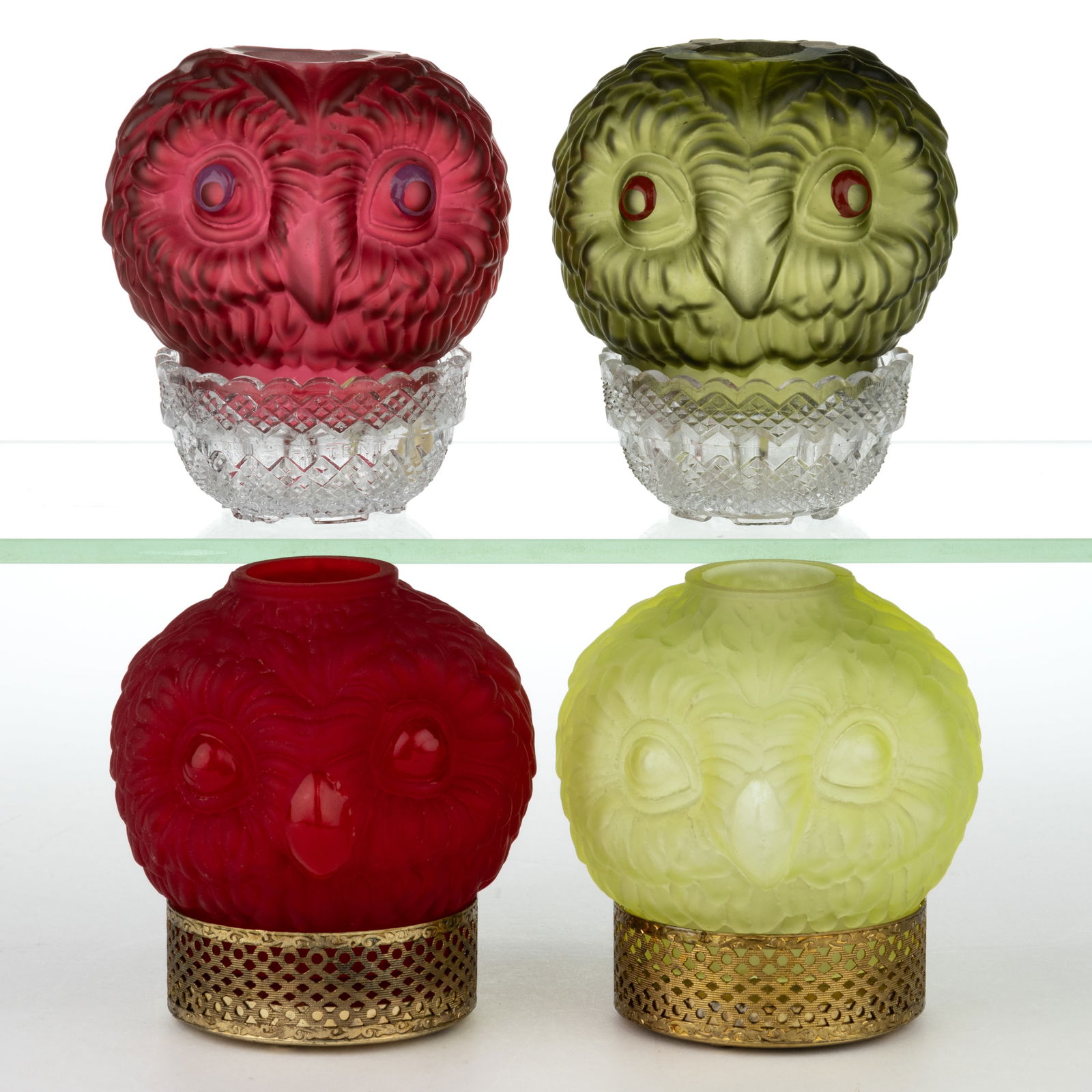 ASSORTED OWL HEAD FIGURAL FAIRY LAMPS, LOT OF FOUR (1 of 1)