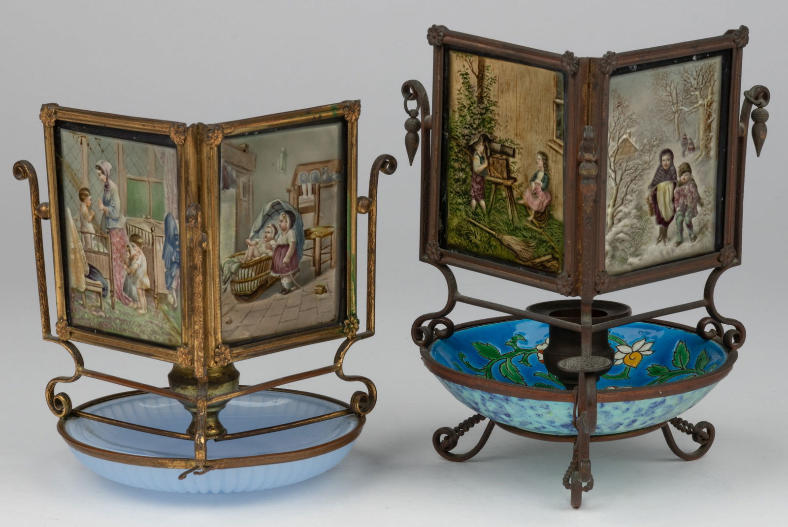 CONTINENTAL PORCELAIN LITHOPHANE CHAMBERSTICKS, LOT OF TWO (1 of 3)