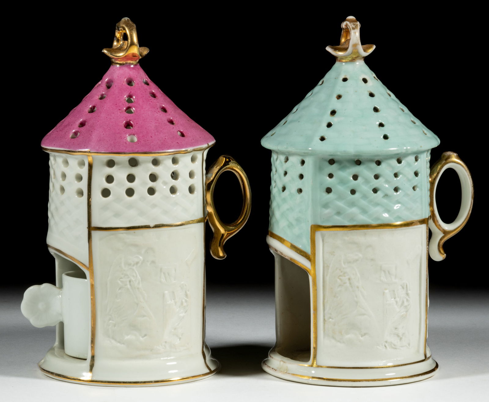 ASSORTED FRENCH PORCELAIN LITHOPHANE LANTERN FIGURAL NURSERY / FAIRY LAMPS, LOT OF TWO (1 of 1)