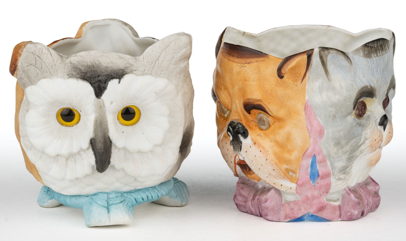 BISQUE FIGURAL THREE-FACE NURSERY / FAIRY LAMPS, LOT OF TWO (1 of 2)