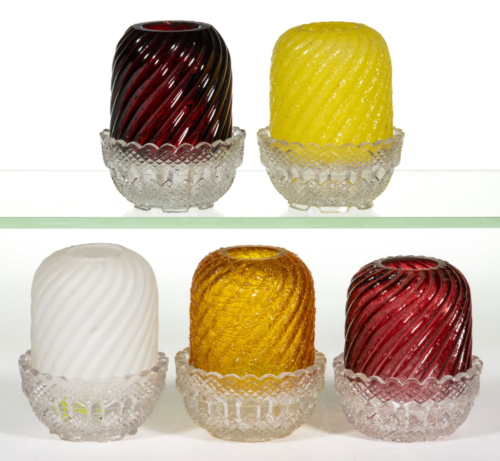 BLOWN-MOLDED COLORED GLASS FAIRY LAMPS, LOT OF FIVE (1 of 1)