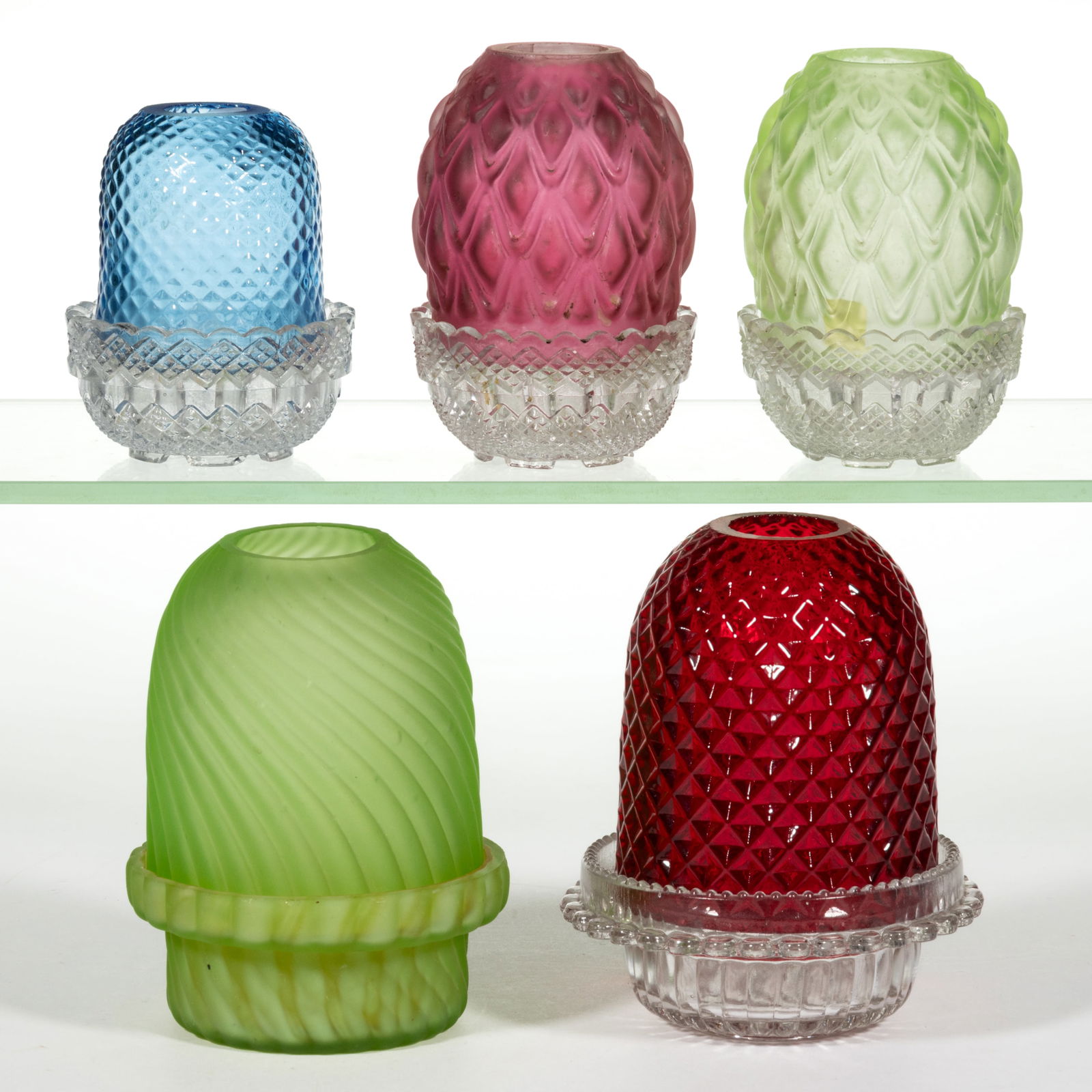 BLOWN-MOLDED COLORED GLASS FAIRY LAMPS, LOT OF FIVE (1 of 1)