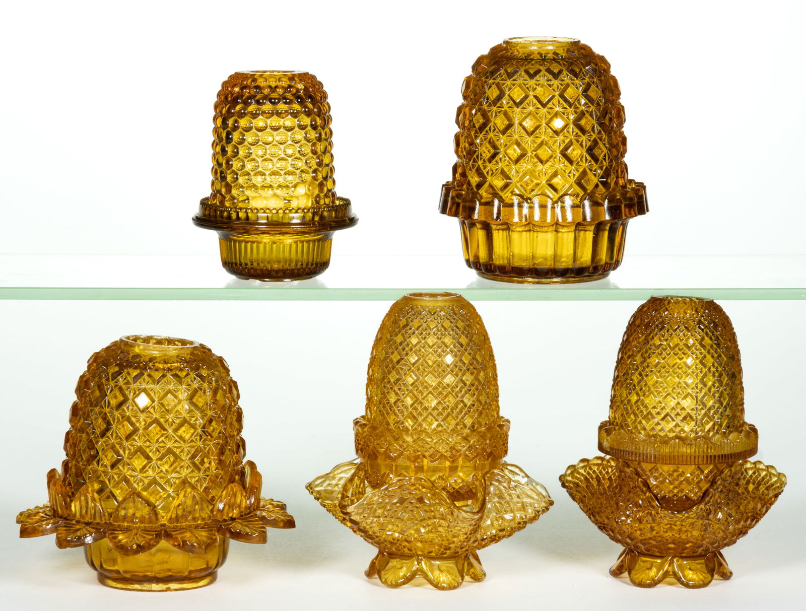 ASSORTED PRESSED GLASS FAIRY LAMPS, LOT OF FIVE (1 of 1)