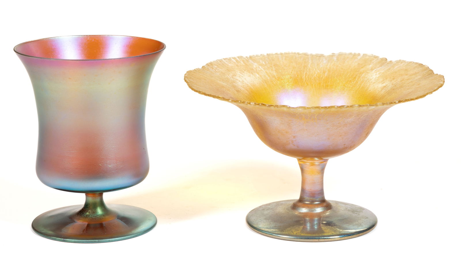 TIFFANY STUDIOS GOLDEN IRIDESCENT ART GLASS ARTICLES, LOT OF TWO (1 of 3)