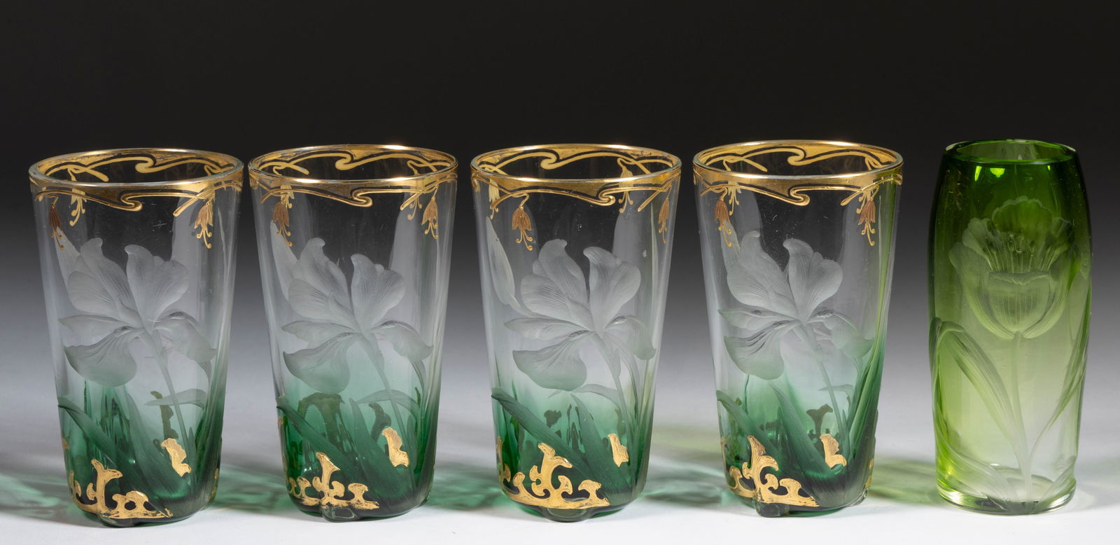 MOSER ATTRIBUTED INTAGLIO ART GLASS ARTICLES, LOT OF FIVE (1 of 2)