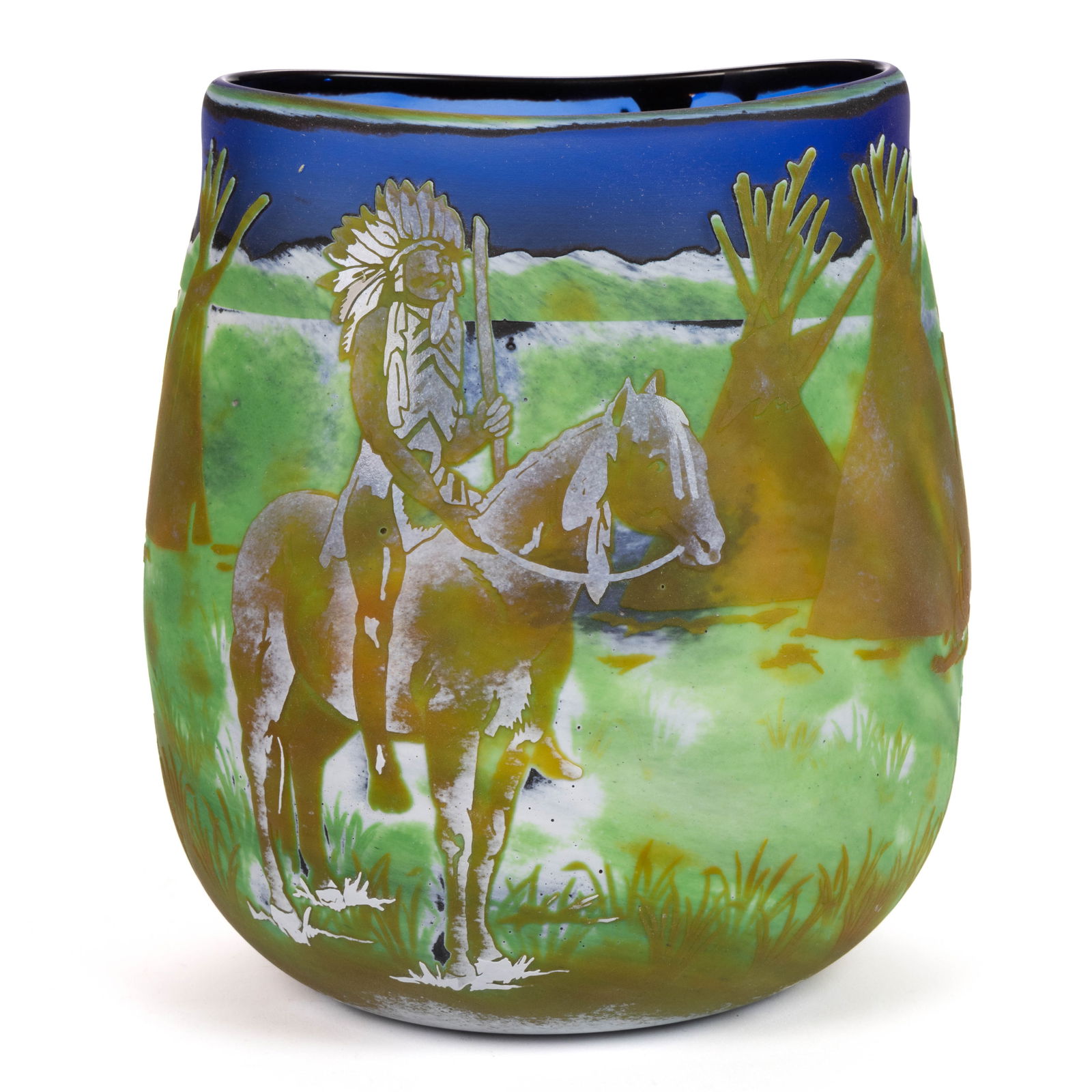 KELSEY MURPHY / ROBERT BOMKAMP / PILGRIM ART GLASS SAND-CARVED "SPIRIT HORSE" NATIVE AMERICAN (1 of 5)